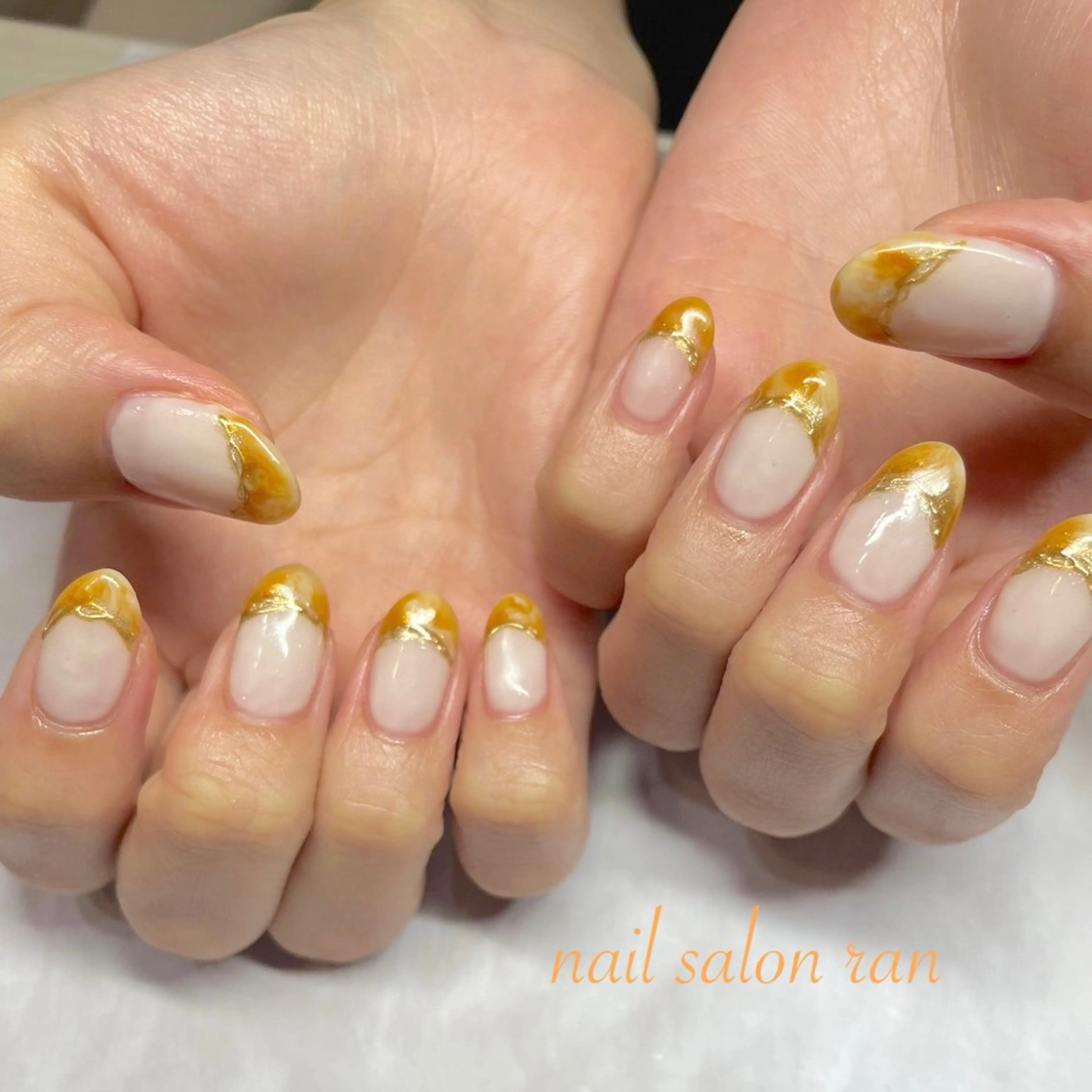 ネイル フレンチネイル 大理石ネイル(マーブル) ミラーネイル ハンドネイル ハンドケア nailsalon ranのネイルデザイン