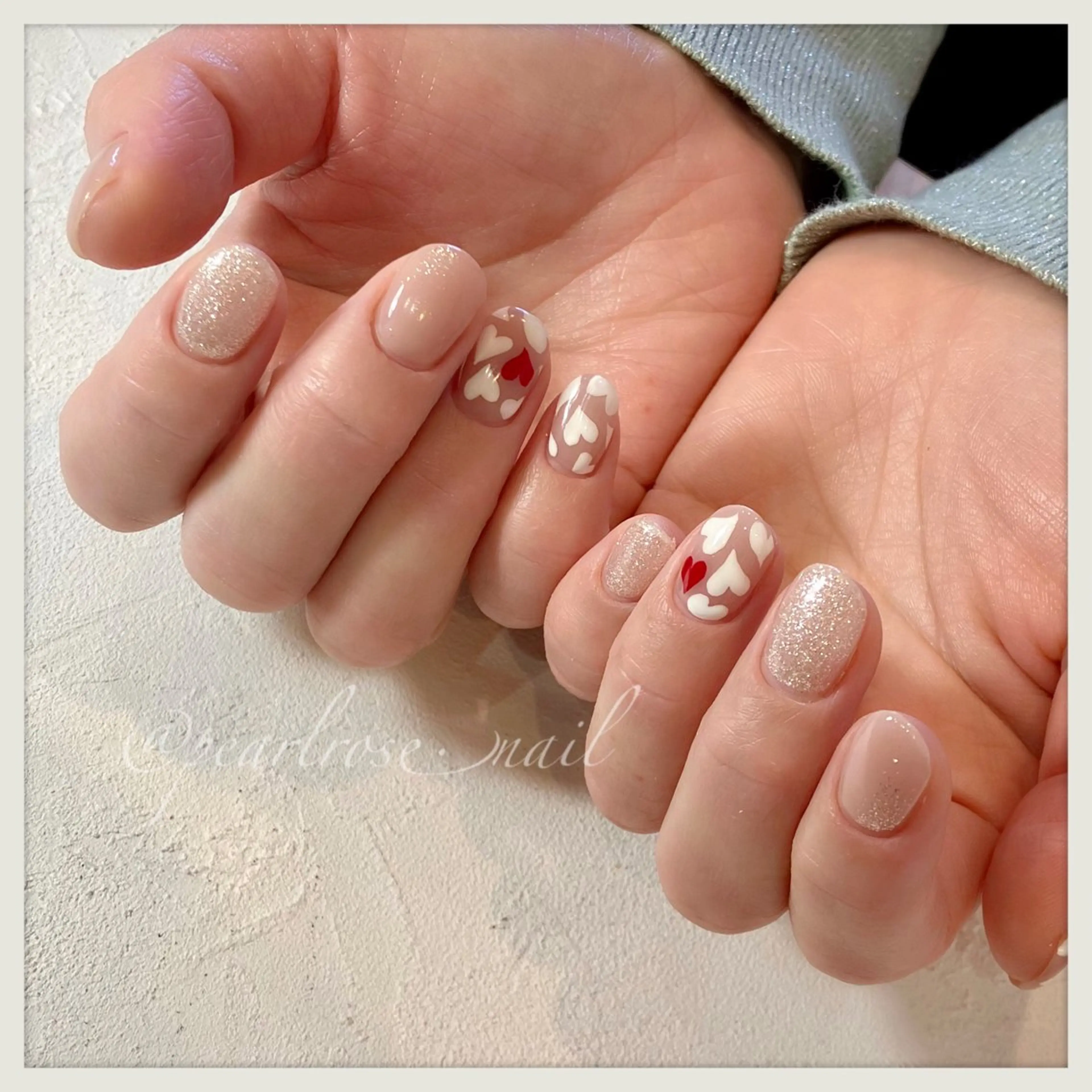 ネイル バレンタイン ハンドネイル Beauty salon Ryu・ange所属・PEARL ROSE パールローズのネイルデザイン