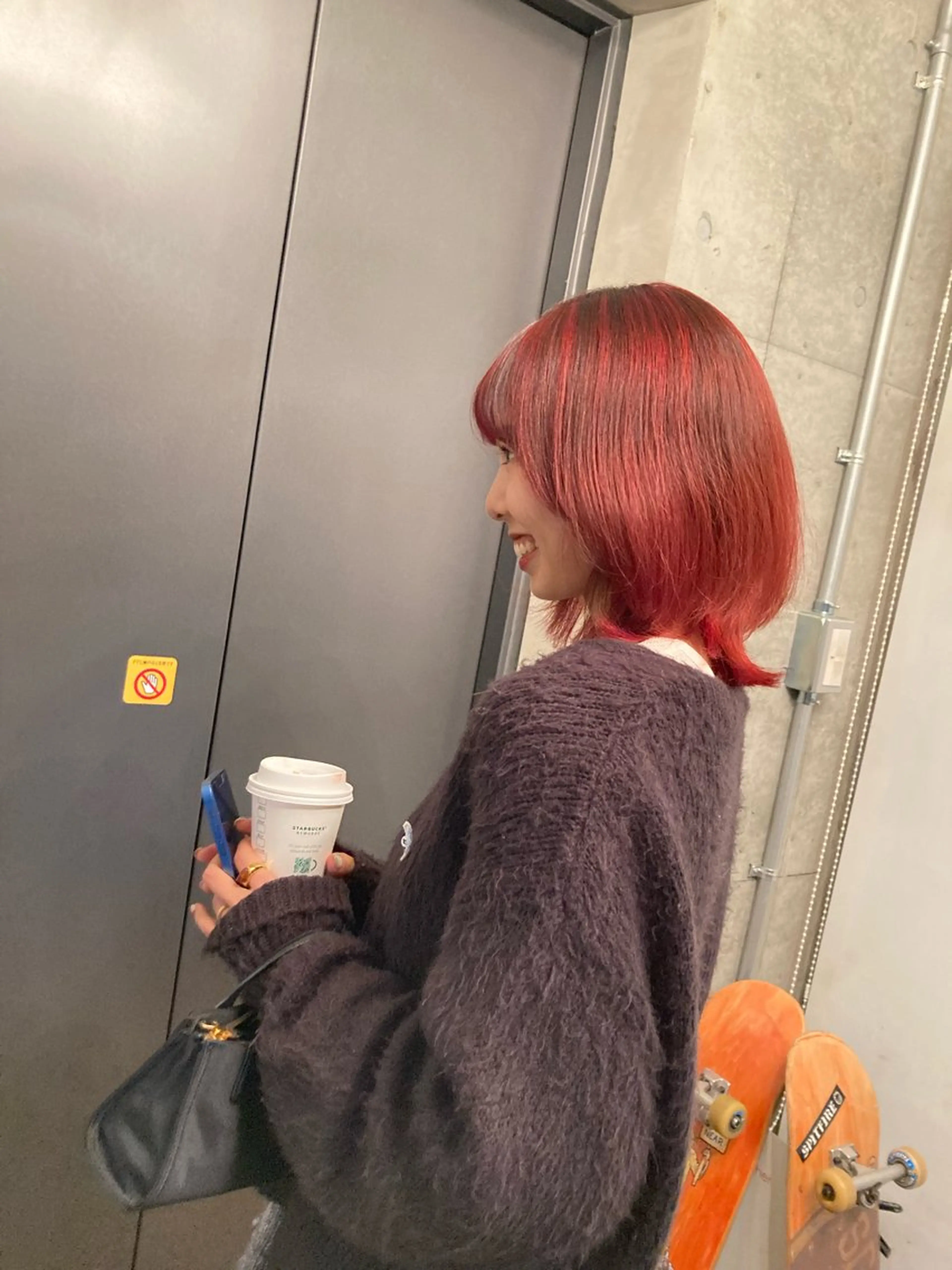 ショート カラー ブリーチ ハイライトカラー レッドカラー ハイライト 横浜美容室/暖色系 michika🌹のヘアスタイル