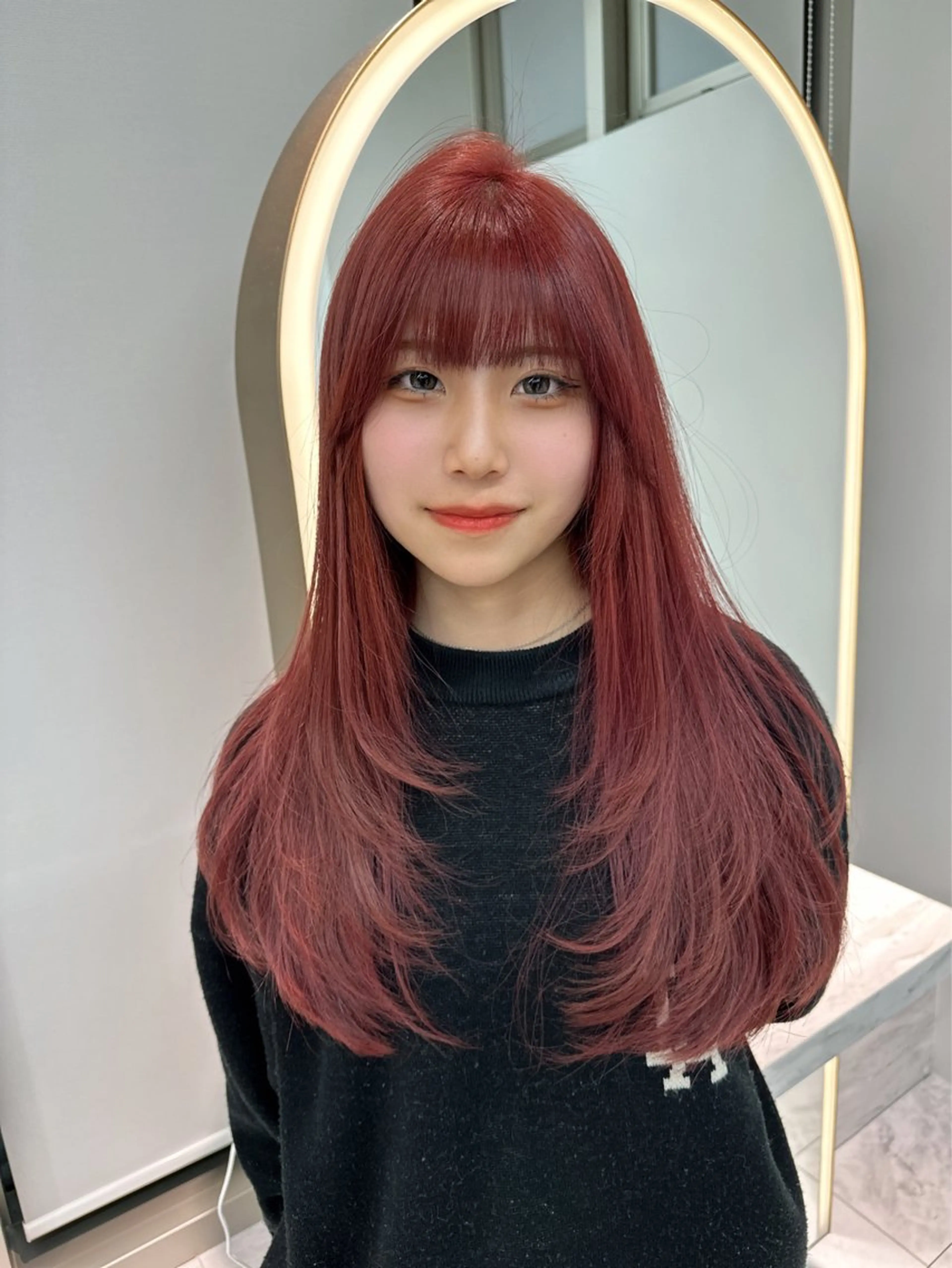 ロング カラー レッドカラー レイヤーカット 🍒楓🍒北九州1 艶カラー作る人🎨のヘアスタイル