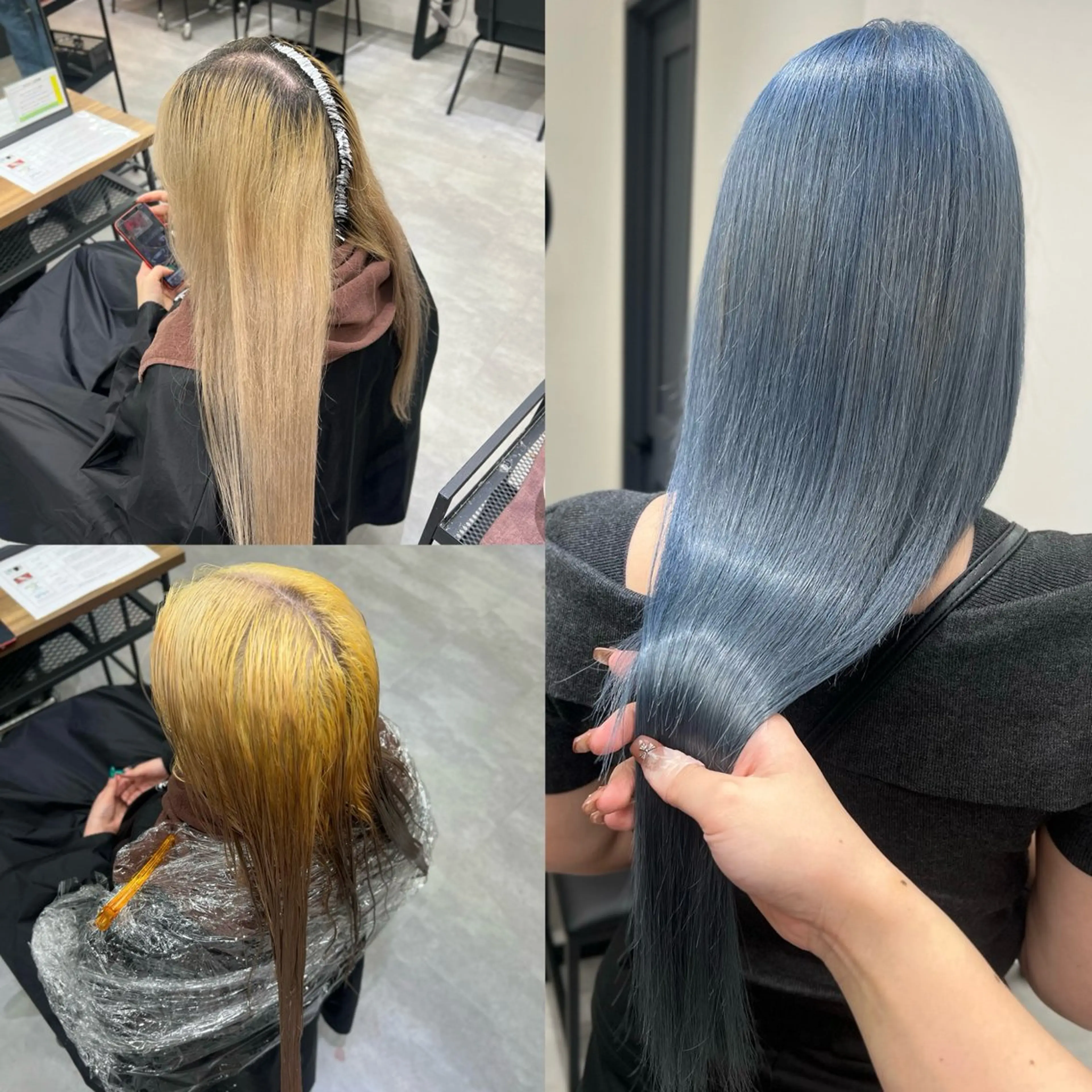 セミロング カラー シールエクステ ブリーチ ブルーカラー ブルーグレー 透明感カラー いろあそび所属・八王子早朝🉐カット モデル募集🉐のヘアスタイル