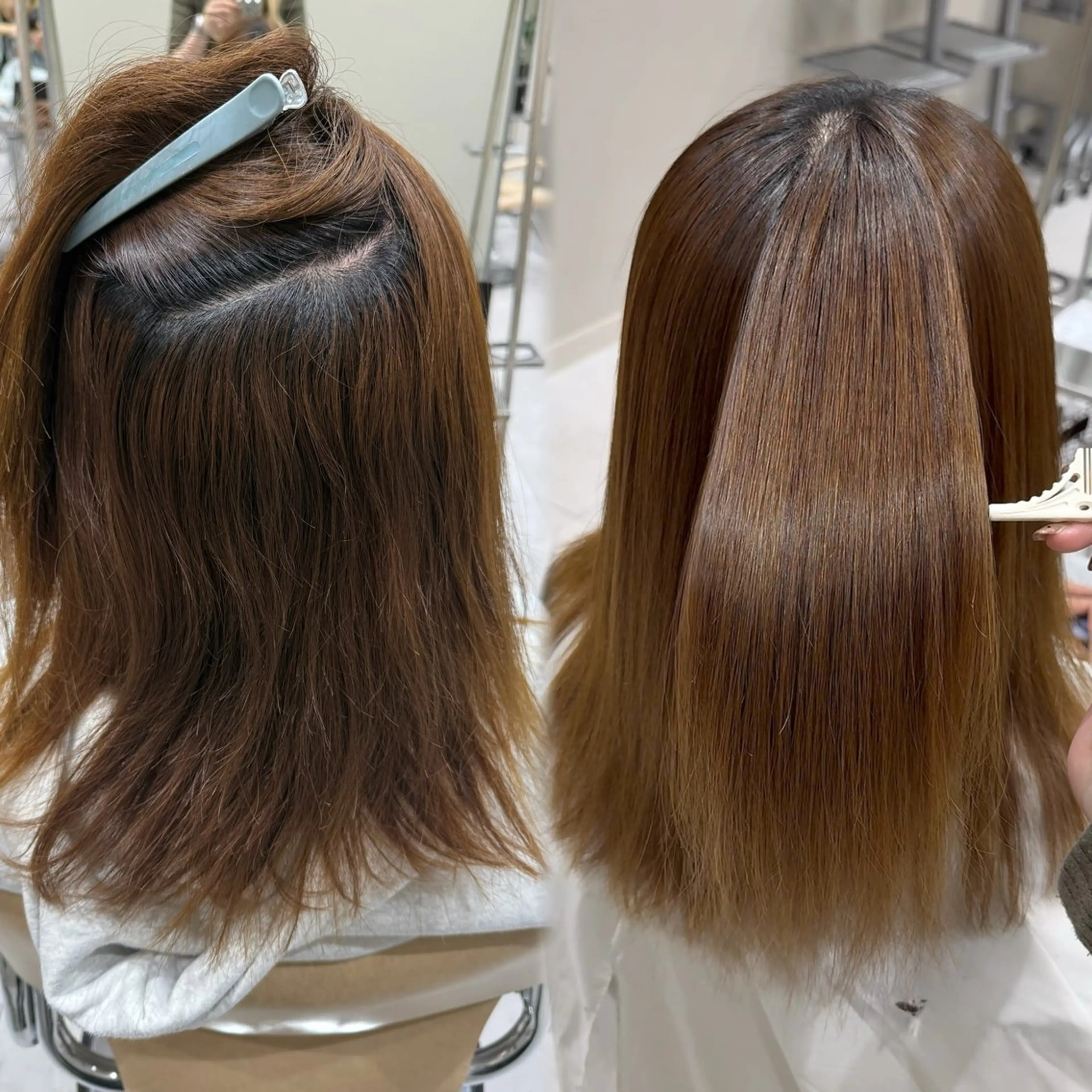 ロング パーマ 縮毛矯正 韓国レイヤー｜ 透明感カラー｜ココナのヘアスタイル