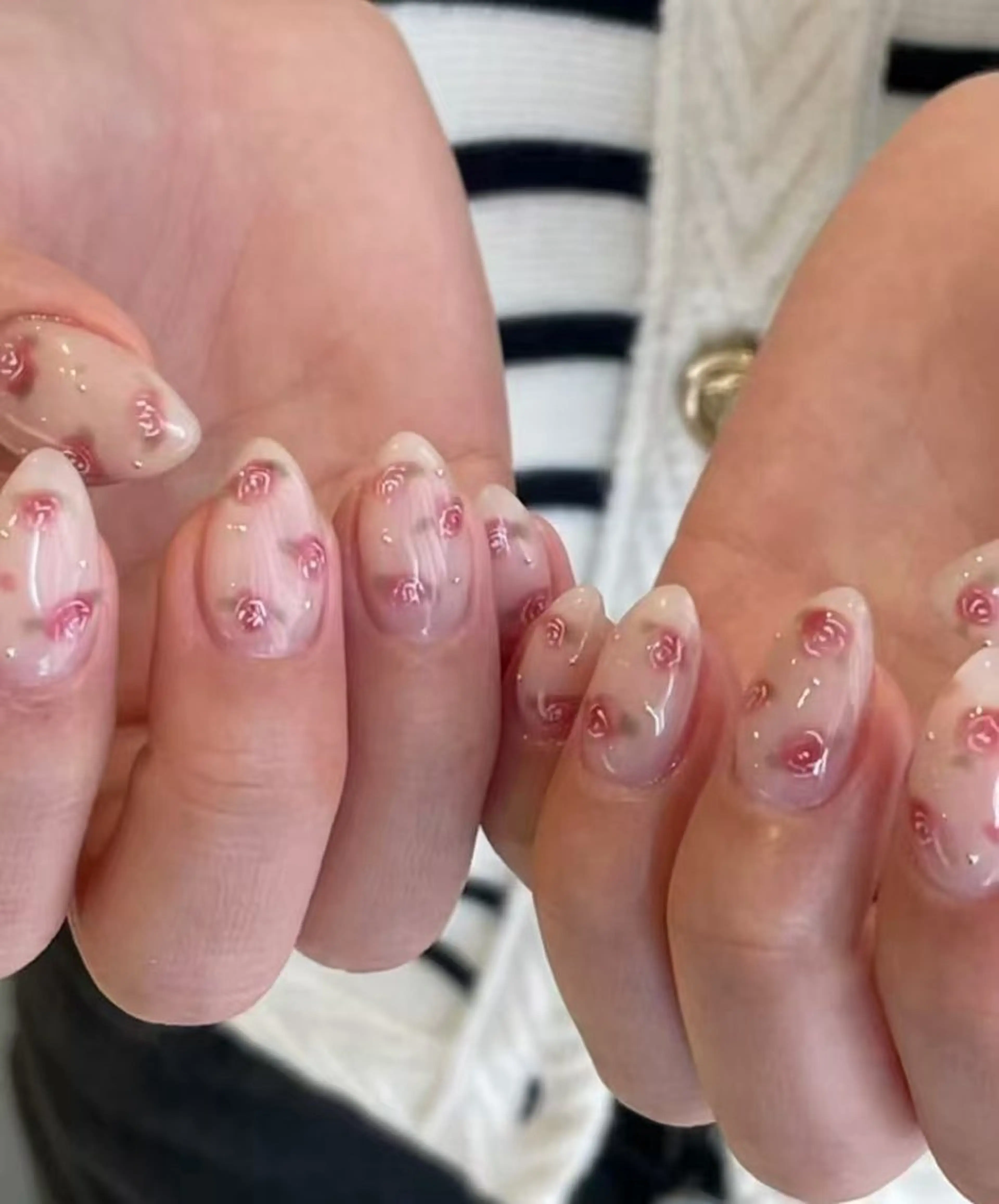 ネイル フラワーネイル フレンチネイル ジェルネイル ガラスフレンチ ハート ハンドネイル 相沢 さやかのネイルデザイン