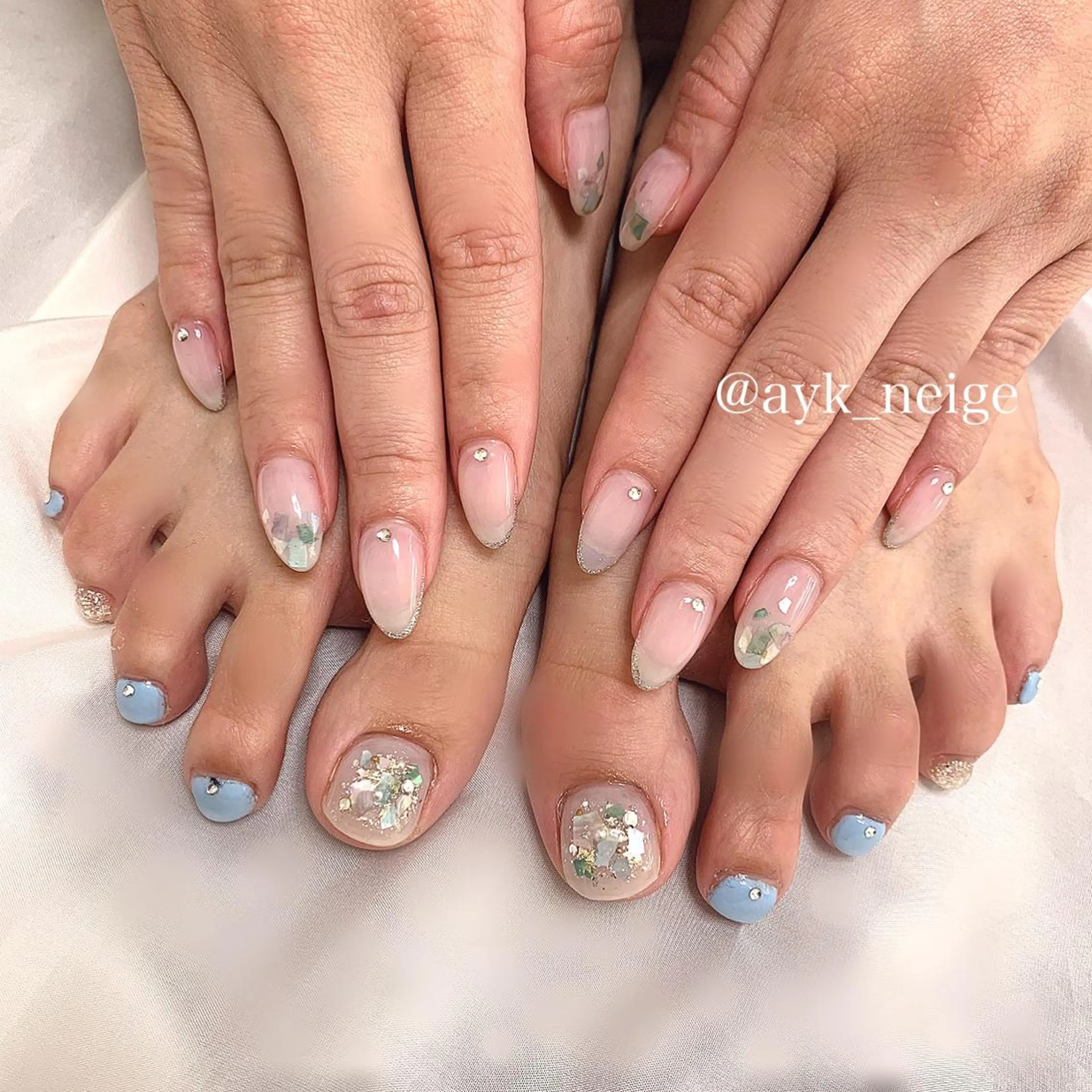 ネイル フットネイル 氷ネイル・うるうるネイル 韓国ネイル マグネットネイル 冬ネイル n'eige nail所属・大谷 綾香のネイルデザイン