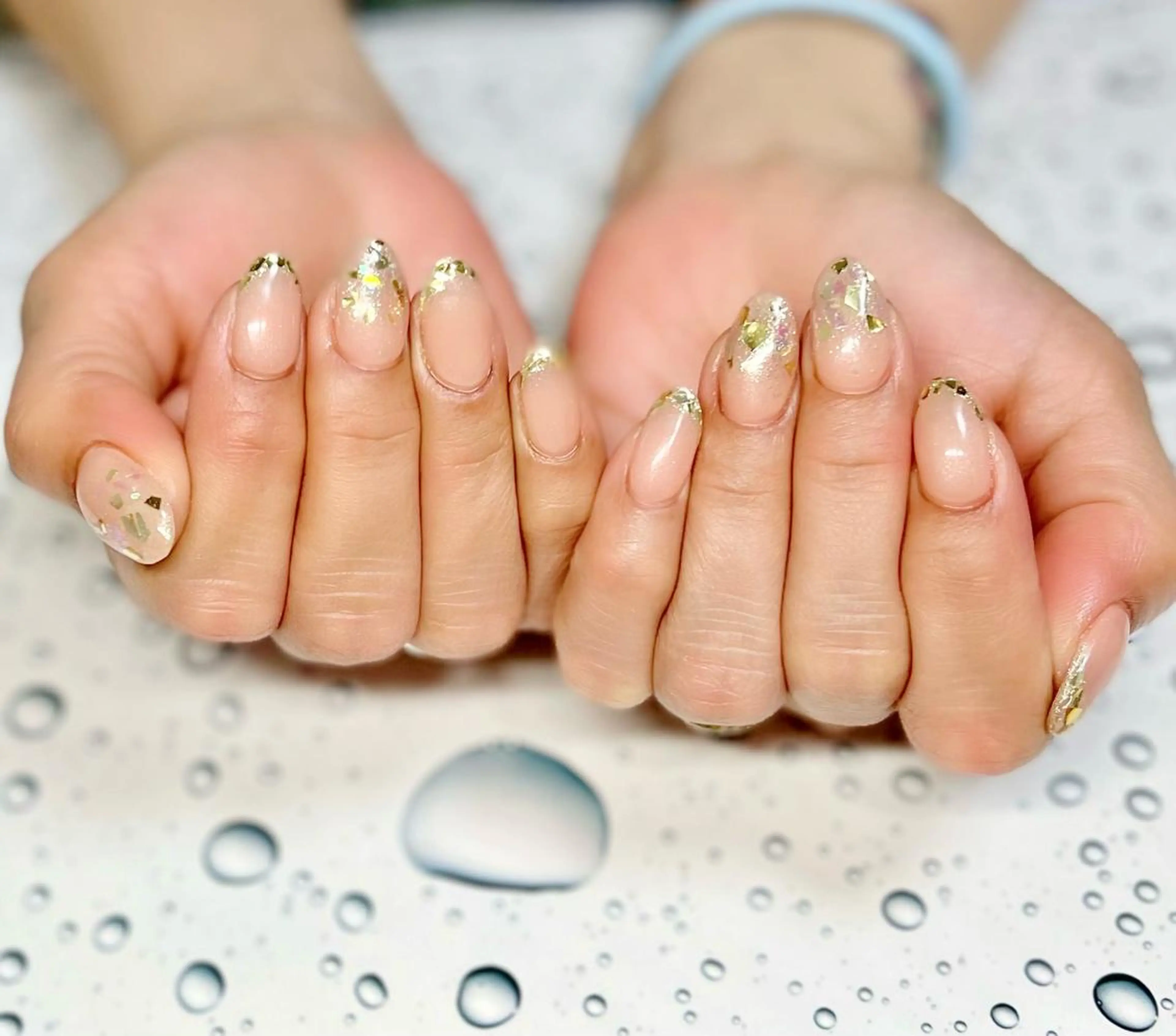 ネイル フレンチネイル ガラスフレンチ ゴールド ハンドネイル shonan_ kairiのネイルデザイン