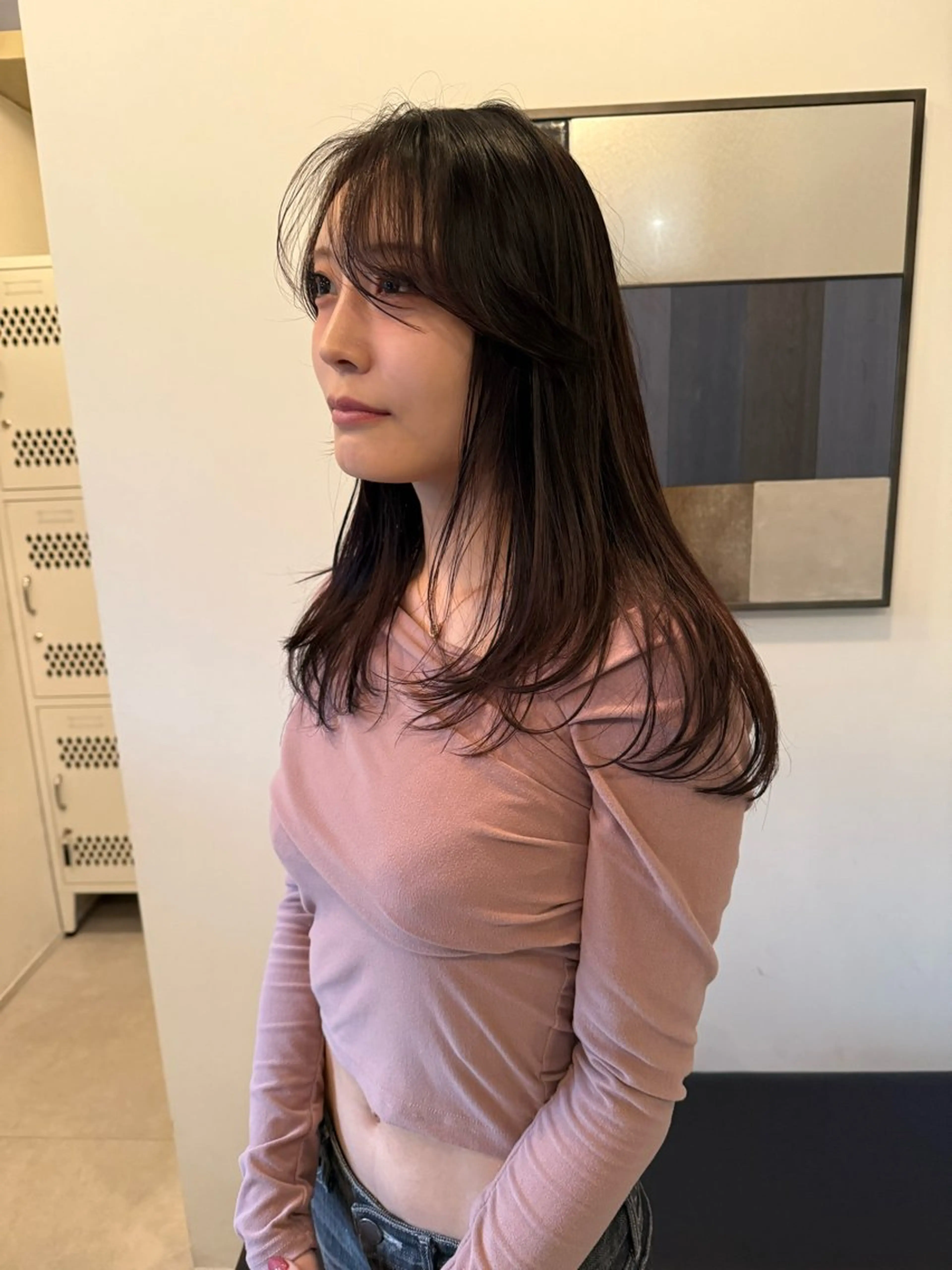 ロング 顔周りカット ハイレイヤー 韓国風ヘア レイヤーカット UNFEIGNED02所属・カイ/名古屋・伏見 カットモデルのヘアスタイル