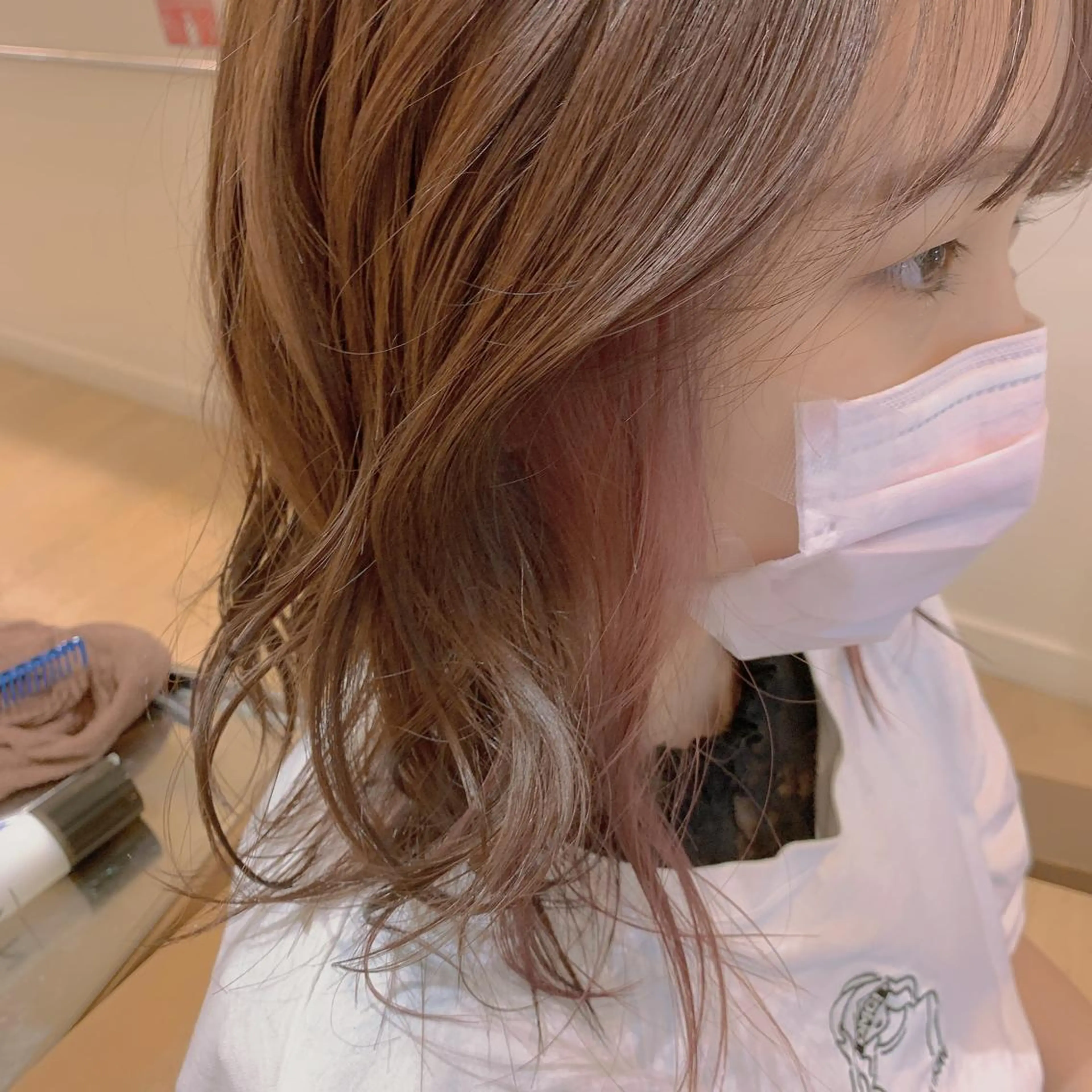 セミロング カラー ヘアアレンジ ブラウンカラー イヤリングカラー ピンクカラー ピンクブラウン 【メンズモデル募集】 Bassa所沢のヘアスタイル