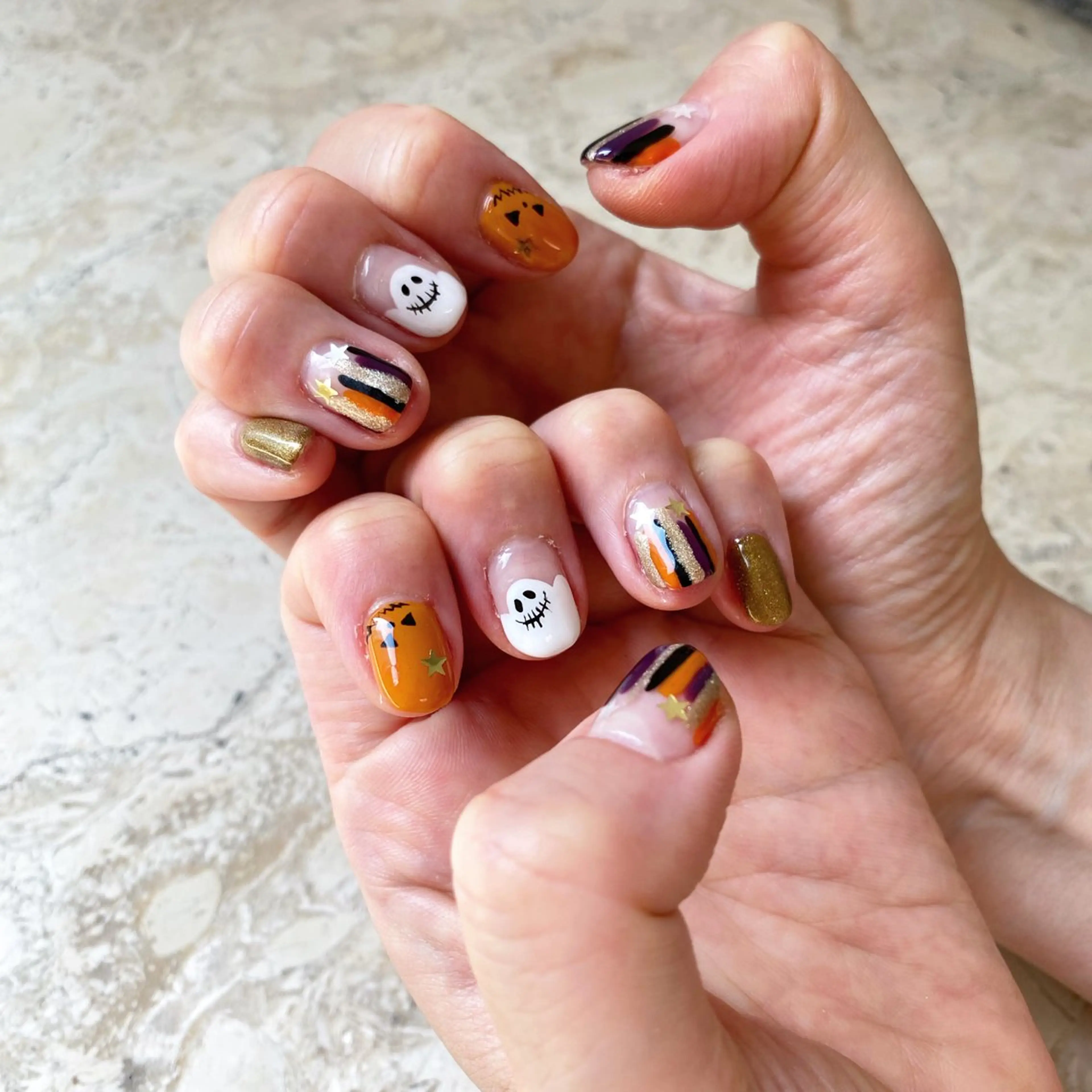 ネイル ハロウィン オレンジ ハンドネイル mieux YUKoのネイルデザイン