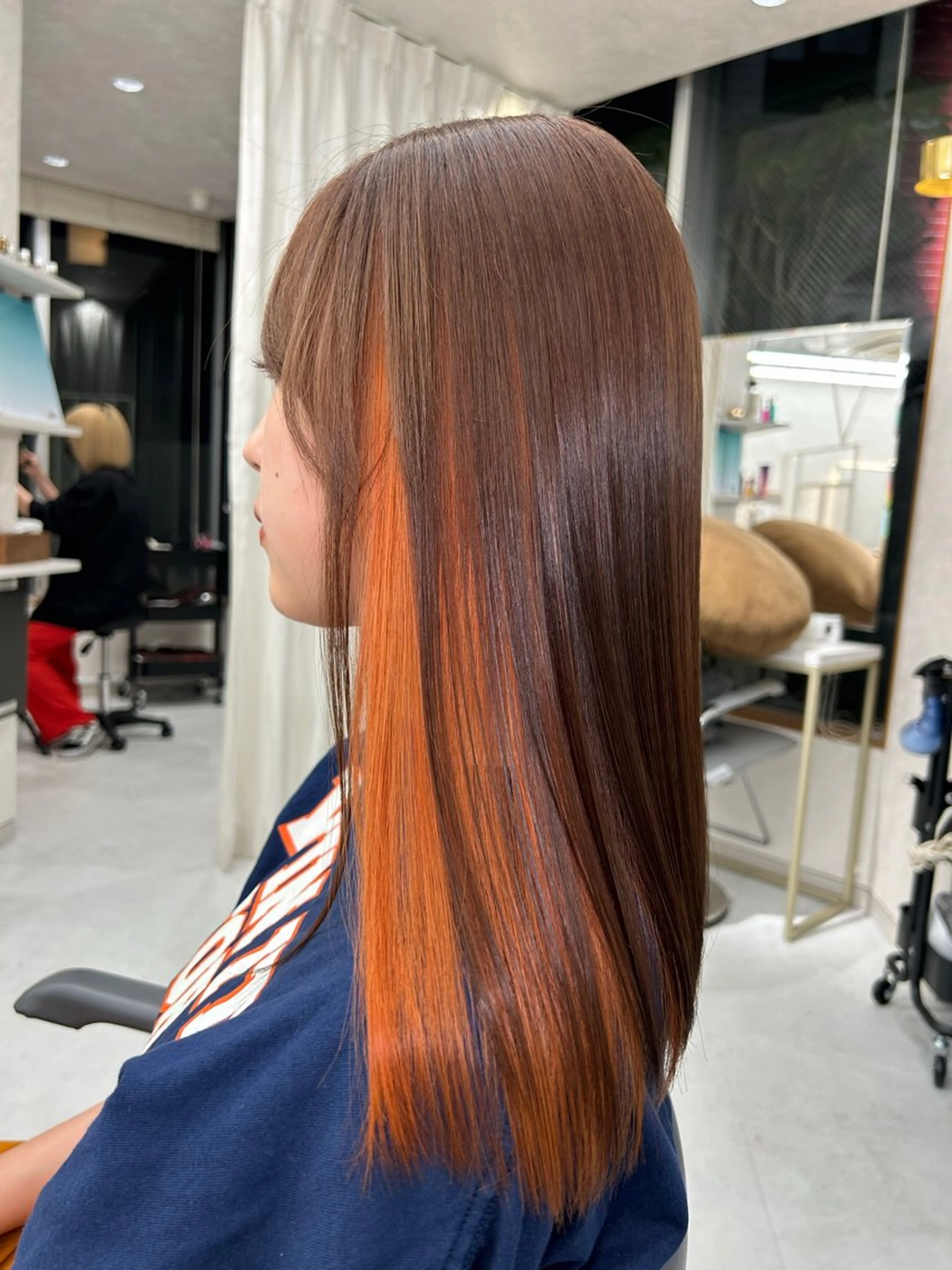 ロング カラー ヘアアレンジ インナーカラー オレンジ 新宿.全国4位美髪師 taka髪質改善のヘアスタイル