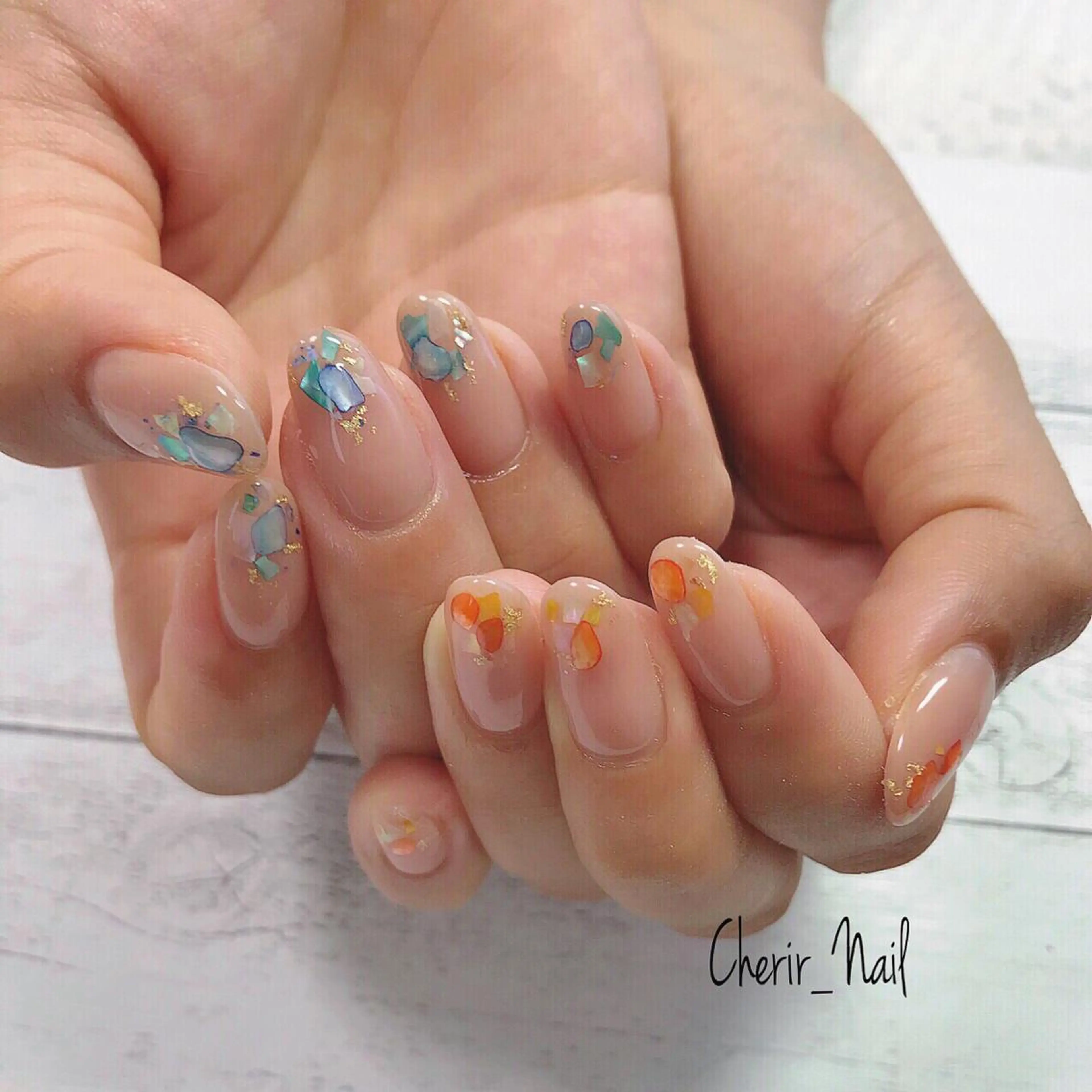 ネイル アートネイル カジュアル ニュアンスネイル ワンカラーネイル 夏ネイル Cherirnail kaoriのネイルデザイン