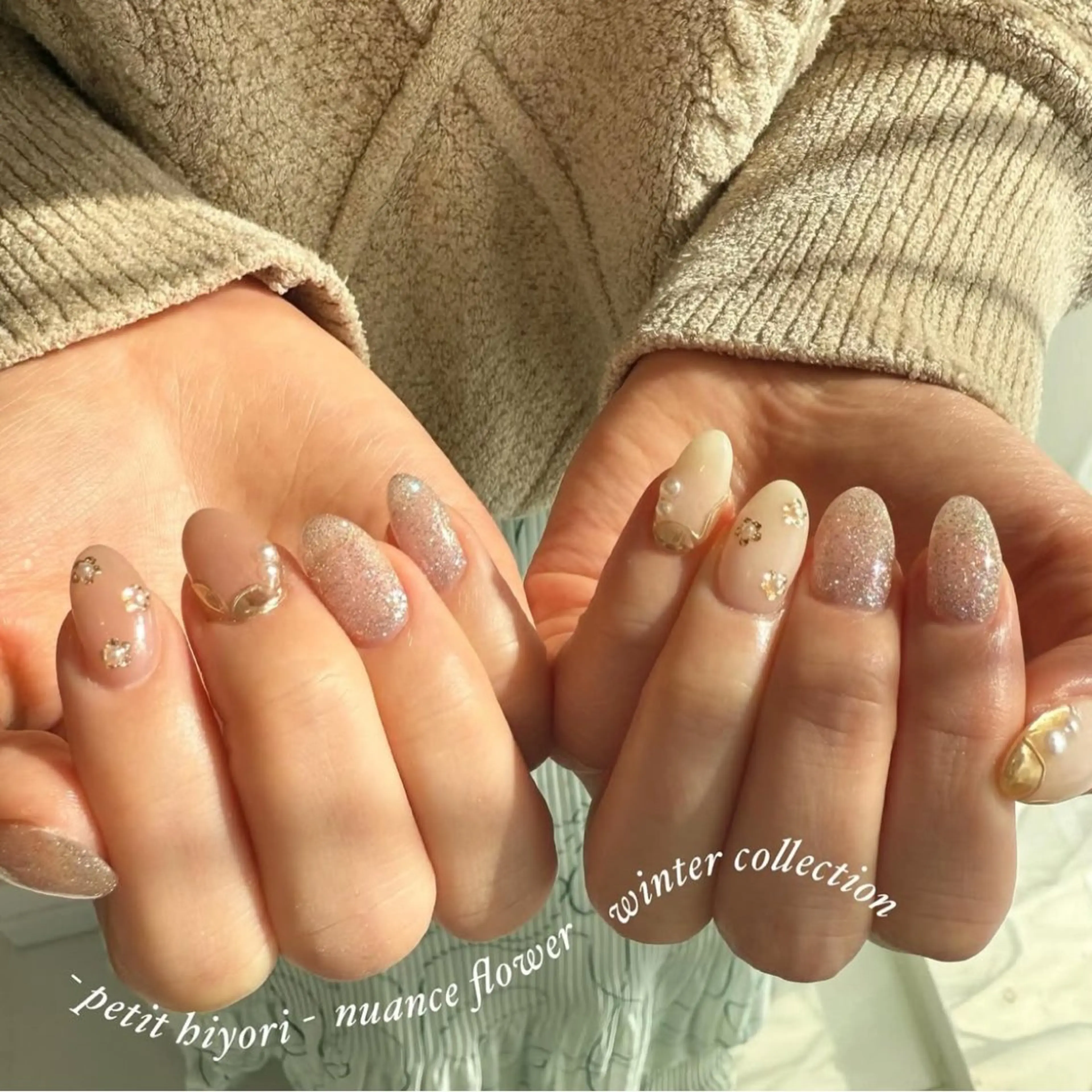 ネイル キラキラネイル 韓国ネイル ニュアンスネイル 春ネイル ハンドネイル pétit所属・pétit hiyoriのネイルデザイン