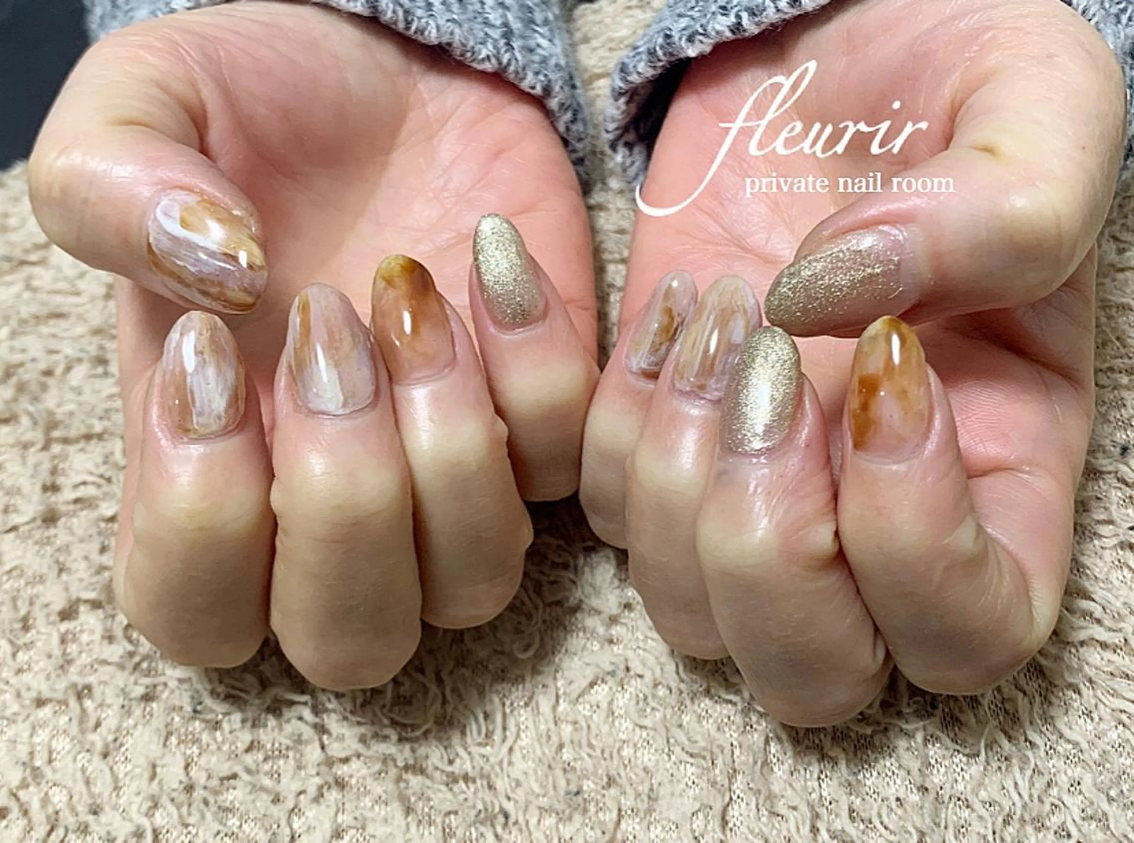 ネイル べっ甲ネイル ラメ(グリッター) ニュアンスネイル ワンカラーネイル フルリール 【プライベートサロンのネイルデザイン