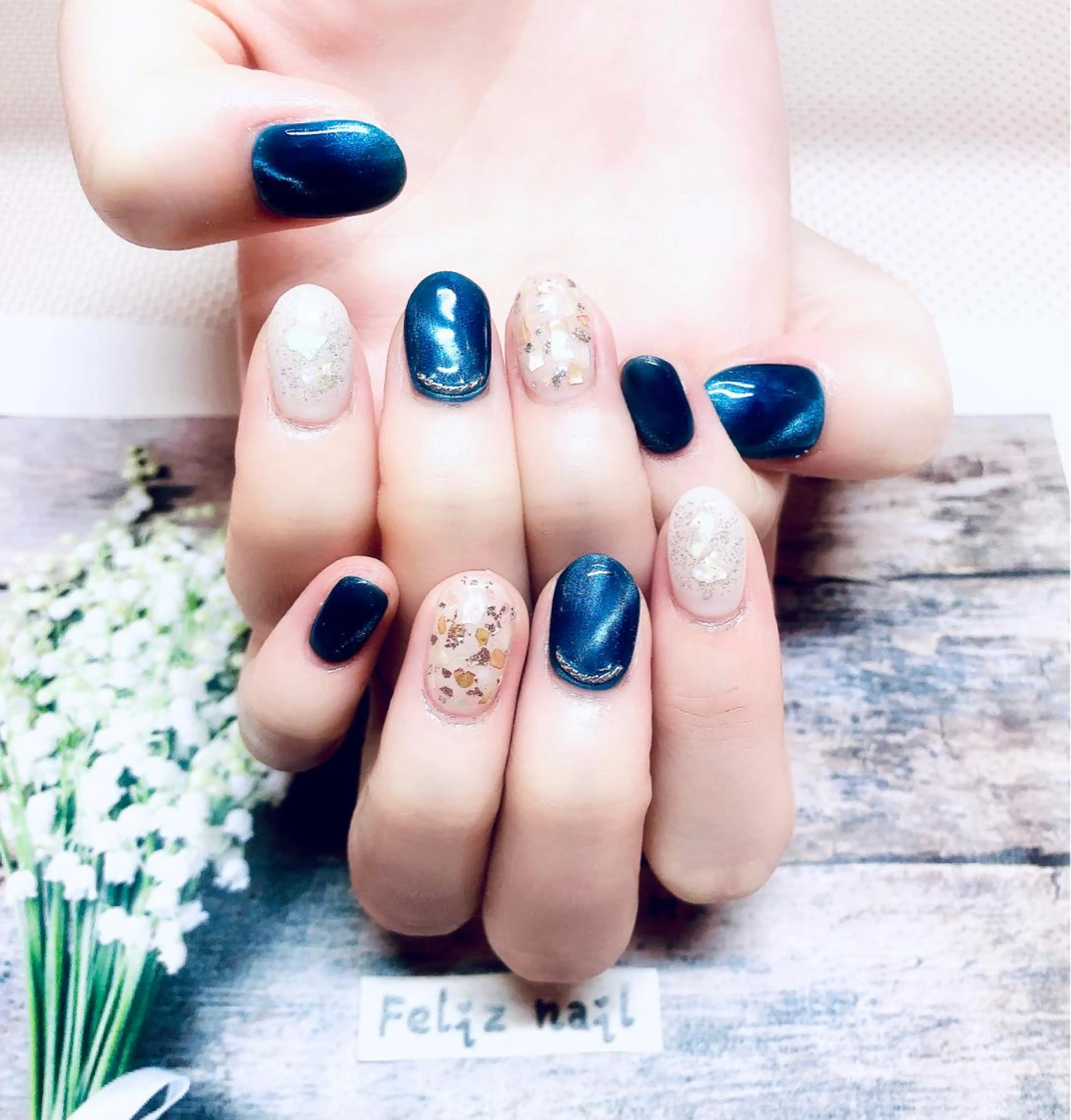 ネイル ジェルネイル マグネットネイル パラジェル シンプルネイル 夏ネイル ハンドネイル ユキカ (ネイリスト)のネイルデザイン