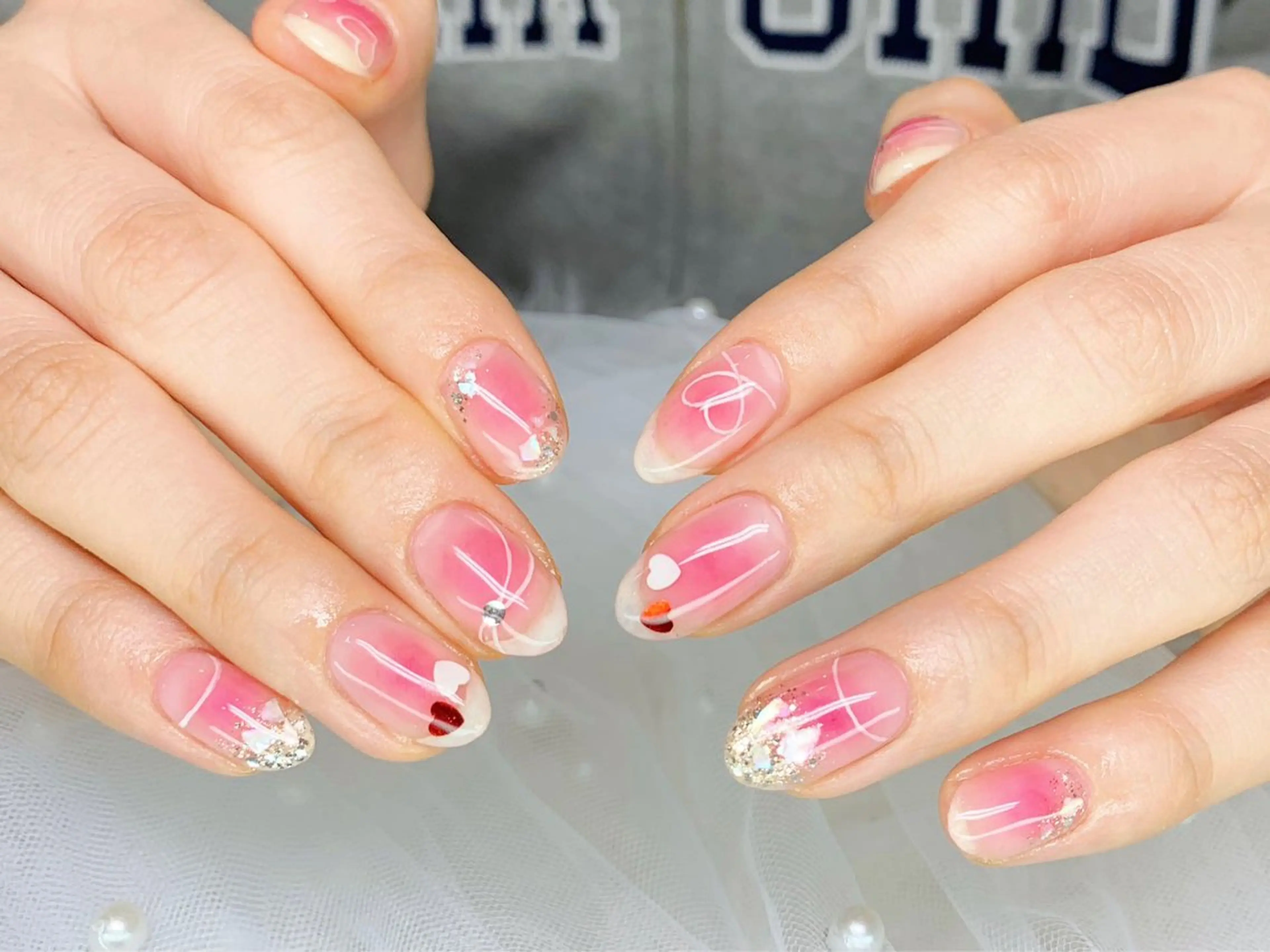 ネイル フレンチネイル ガラスフレンチ 韓国ネイル マグネットネイル 持ち込み H'ami  nail salon所属・hami nailのネイルデザイン