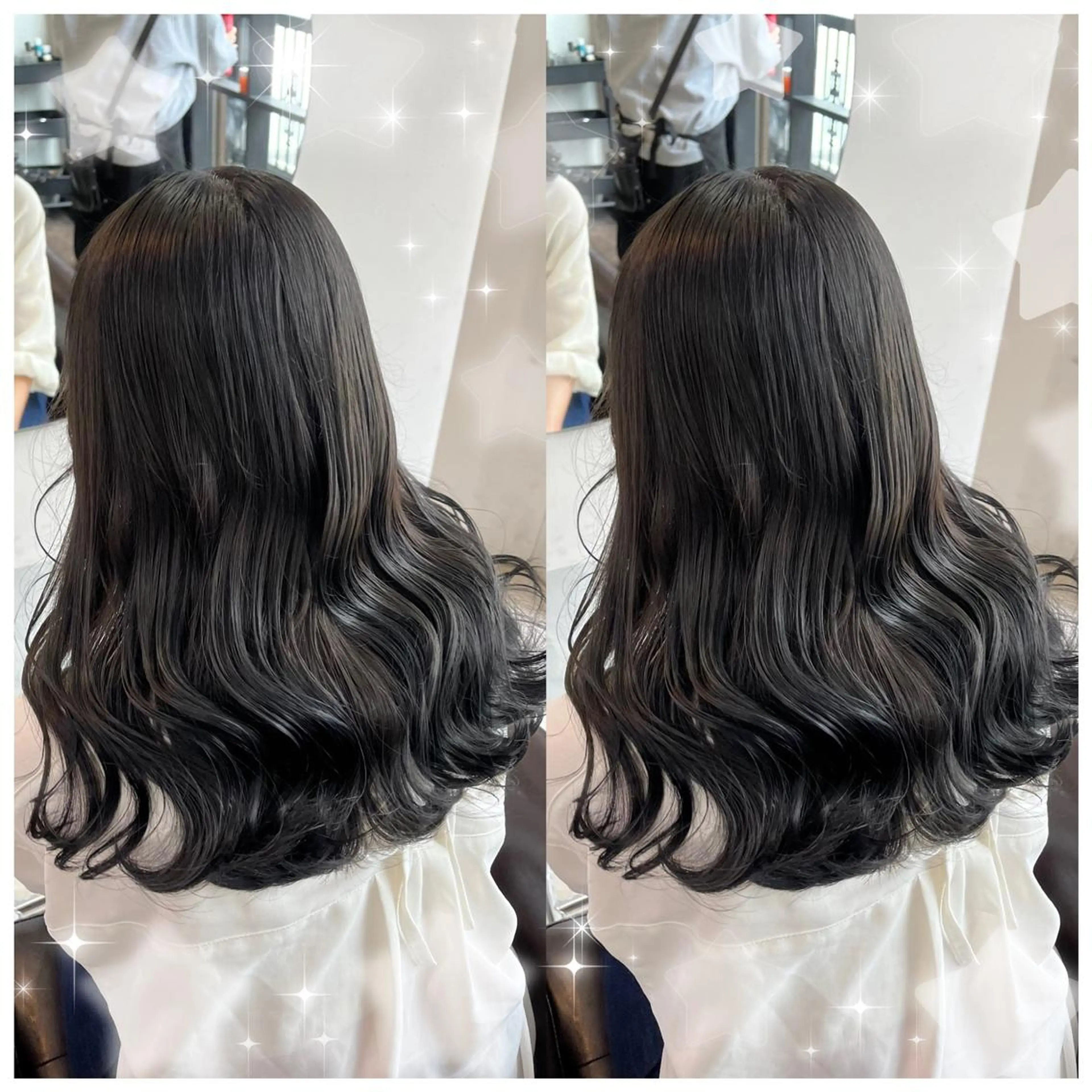 ロング カラー シールエクステ バレイヤージュ 黒髪 ブリーチ ブルーカラー セキグチ💞 lilaのマツエク・マツパデザイン