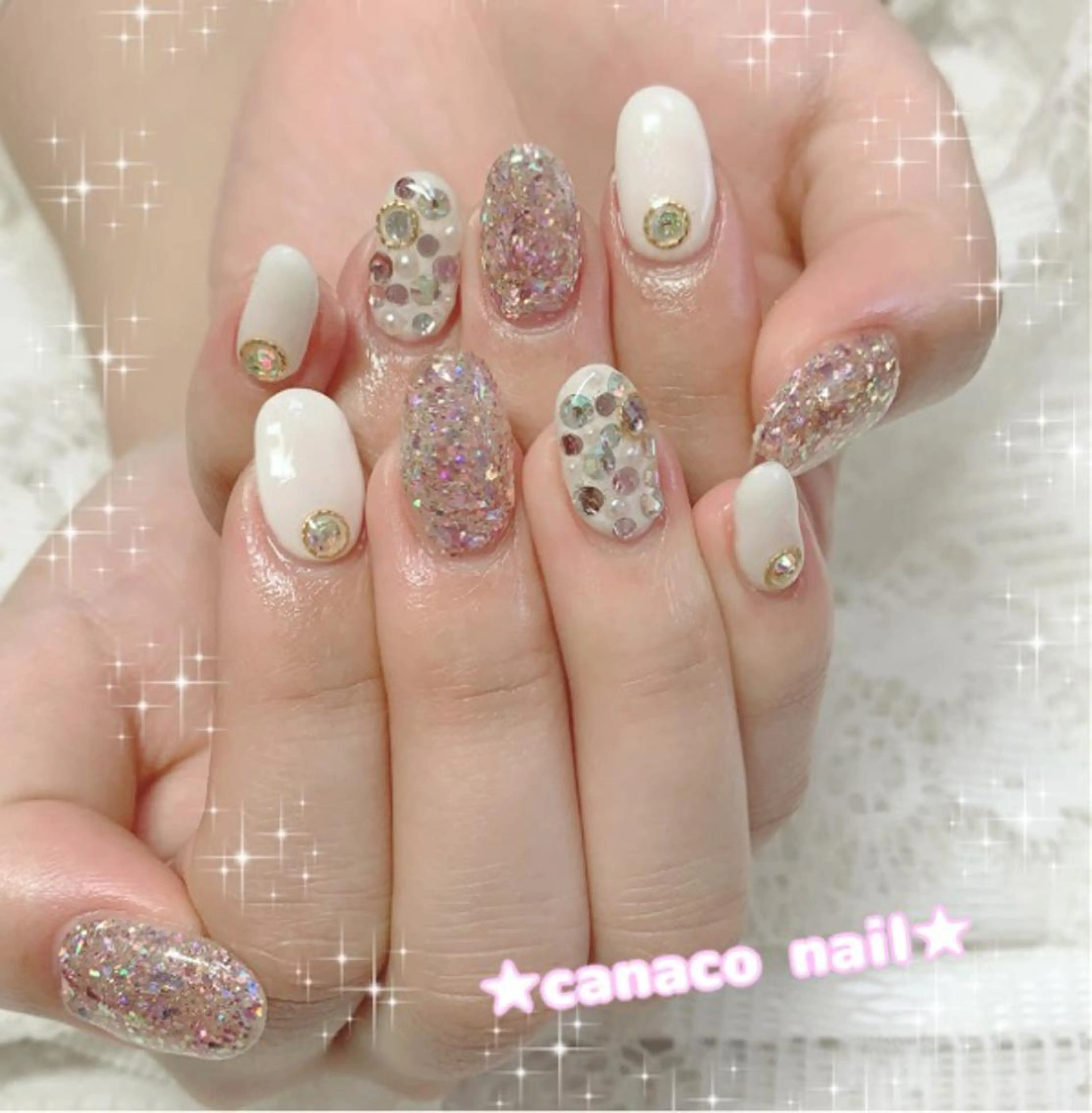 ネイル ストーンネイル ハンドネイル ハンドケア Felice所属・ベテランネイル cnc nailのネイルデザイン