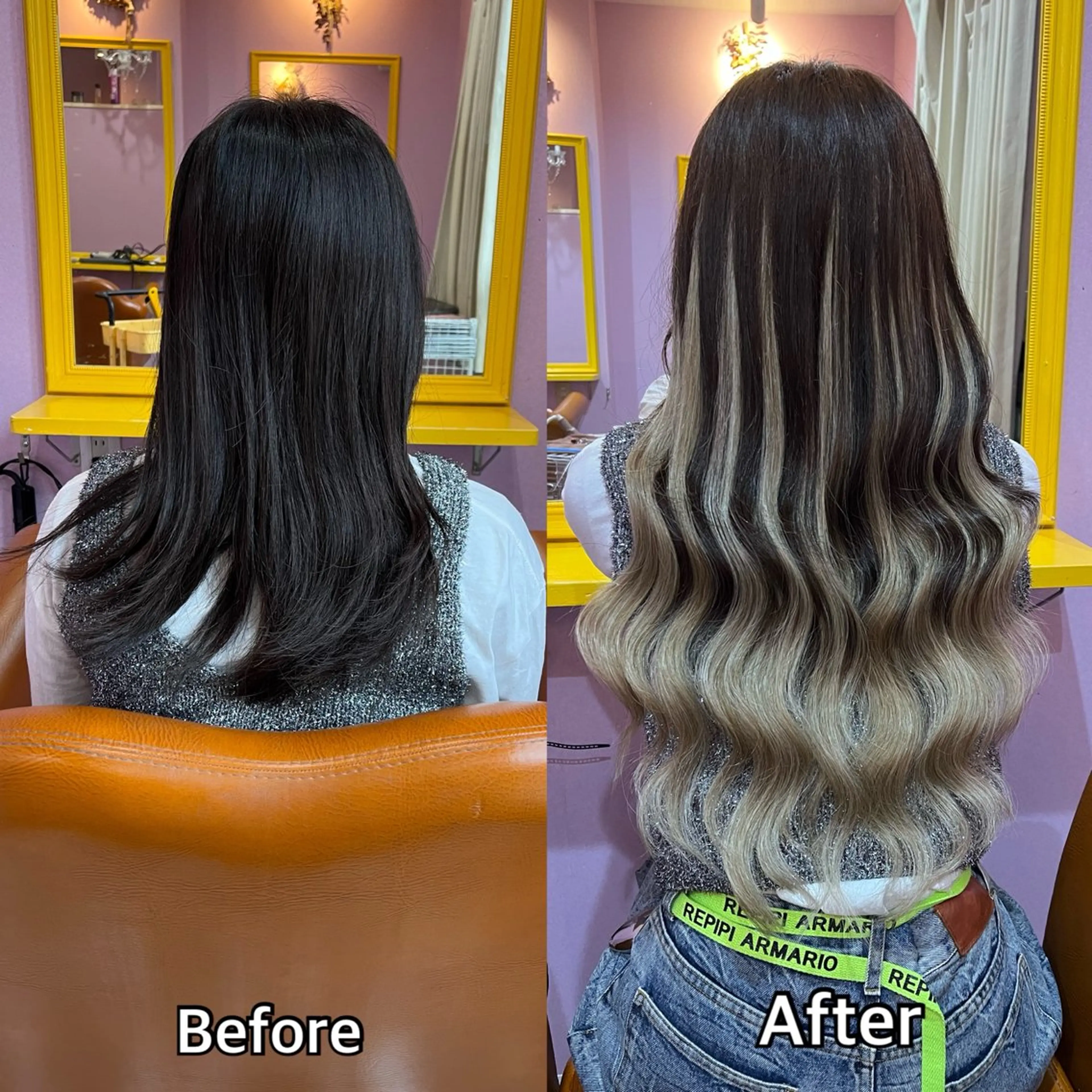 エクステ長さおへそ辺り🐻チビ編み込み人毛エクステ& シールエクステ【合計60本100g】⭕️12900円の写真