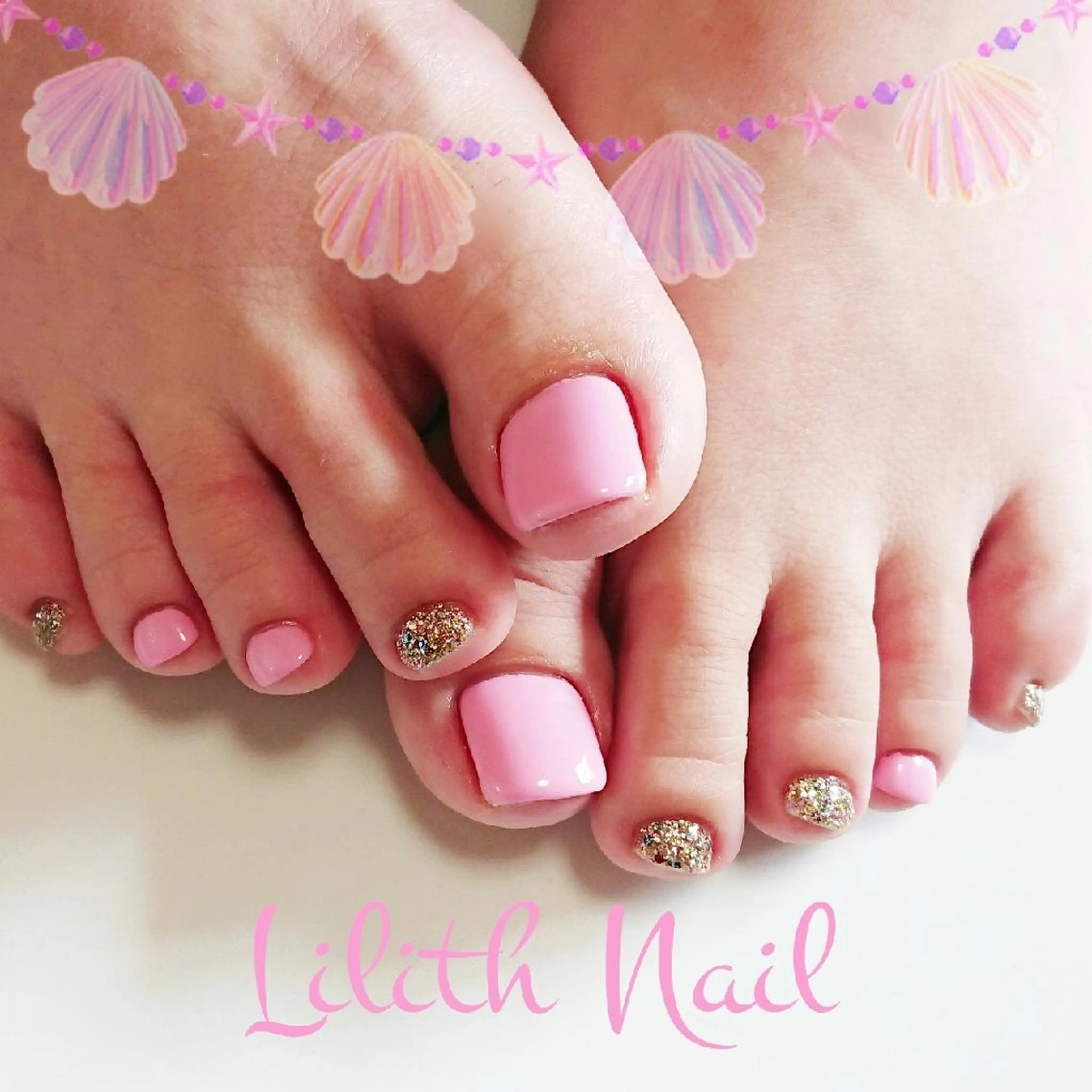 ネイル ピンク フットネイル Lilith Nailのネイルデザイン