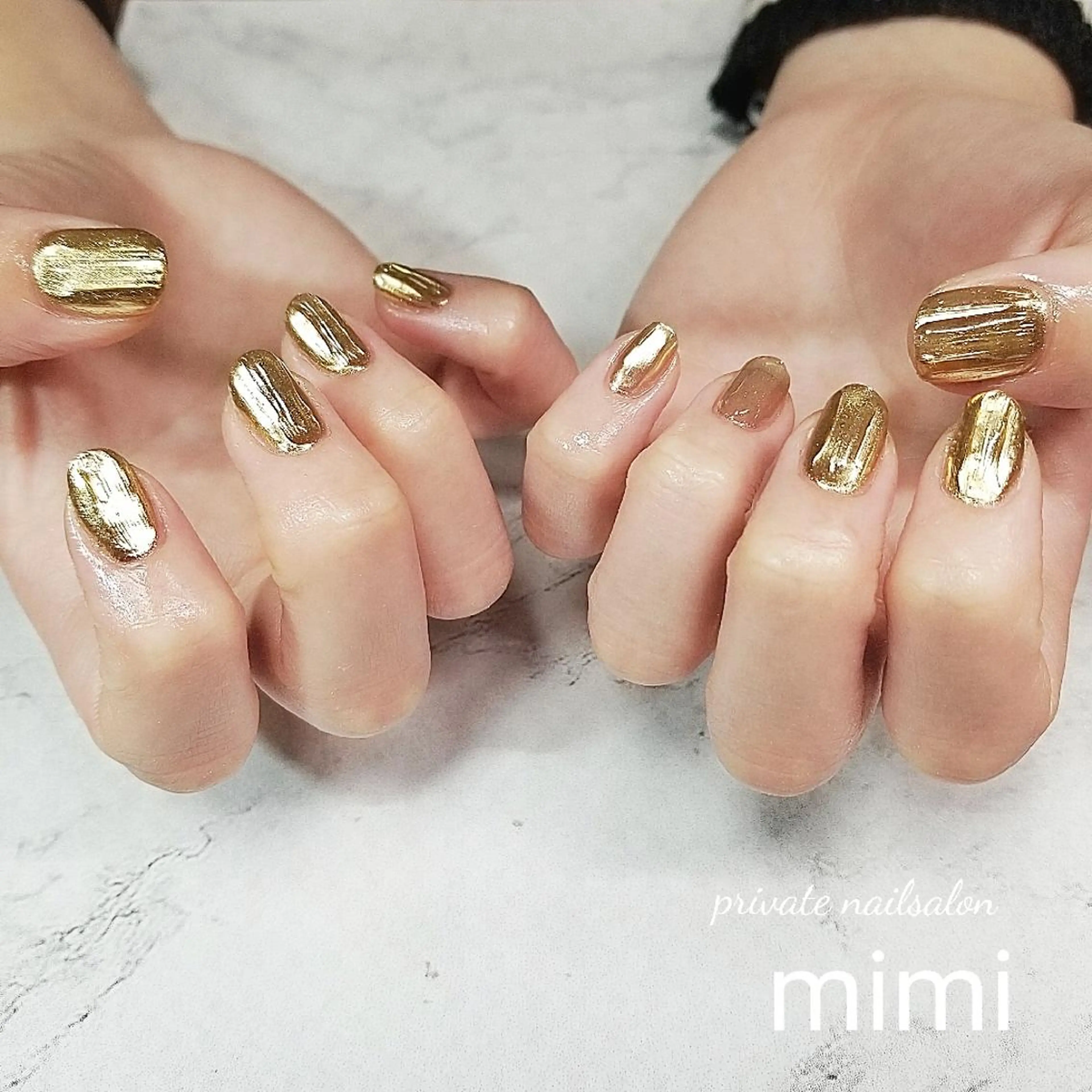 ネイル ゴールド ミラーネイル ニュアンスネイル ハンドネイル 博多ネイル ｍｉｍｉのネイルデザイン
