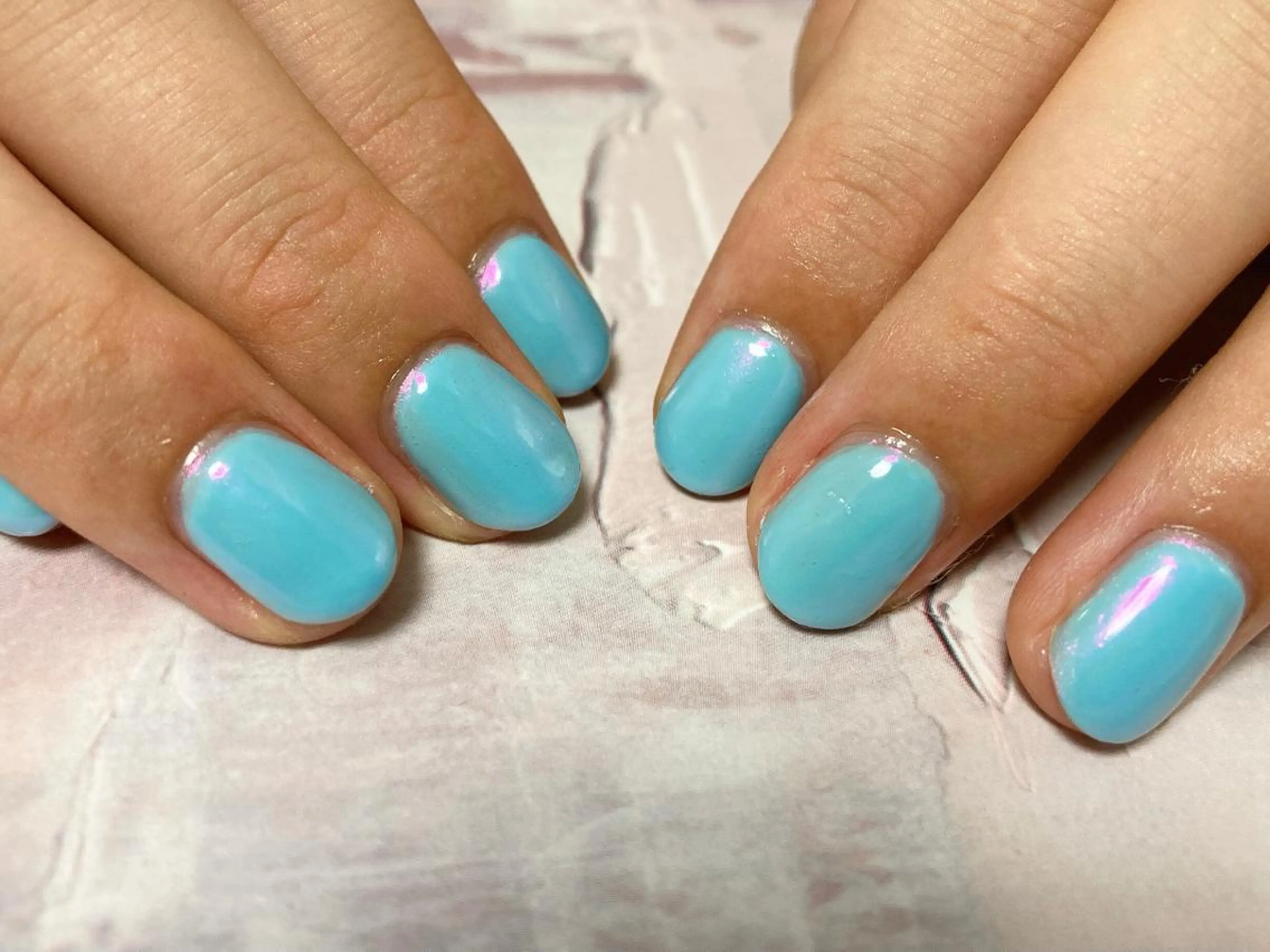 ネイル オーロラネイル 水色 ピンク ハンドネイル Mogu nail 二子玉川のネイルデザイン