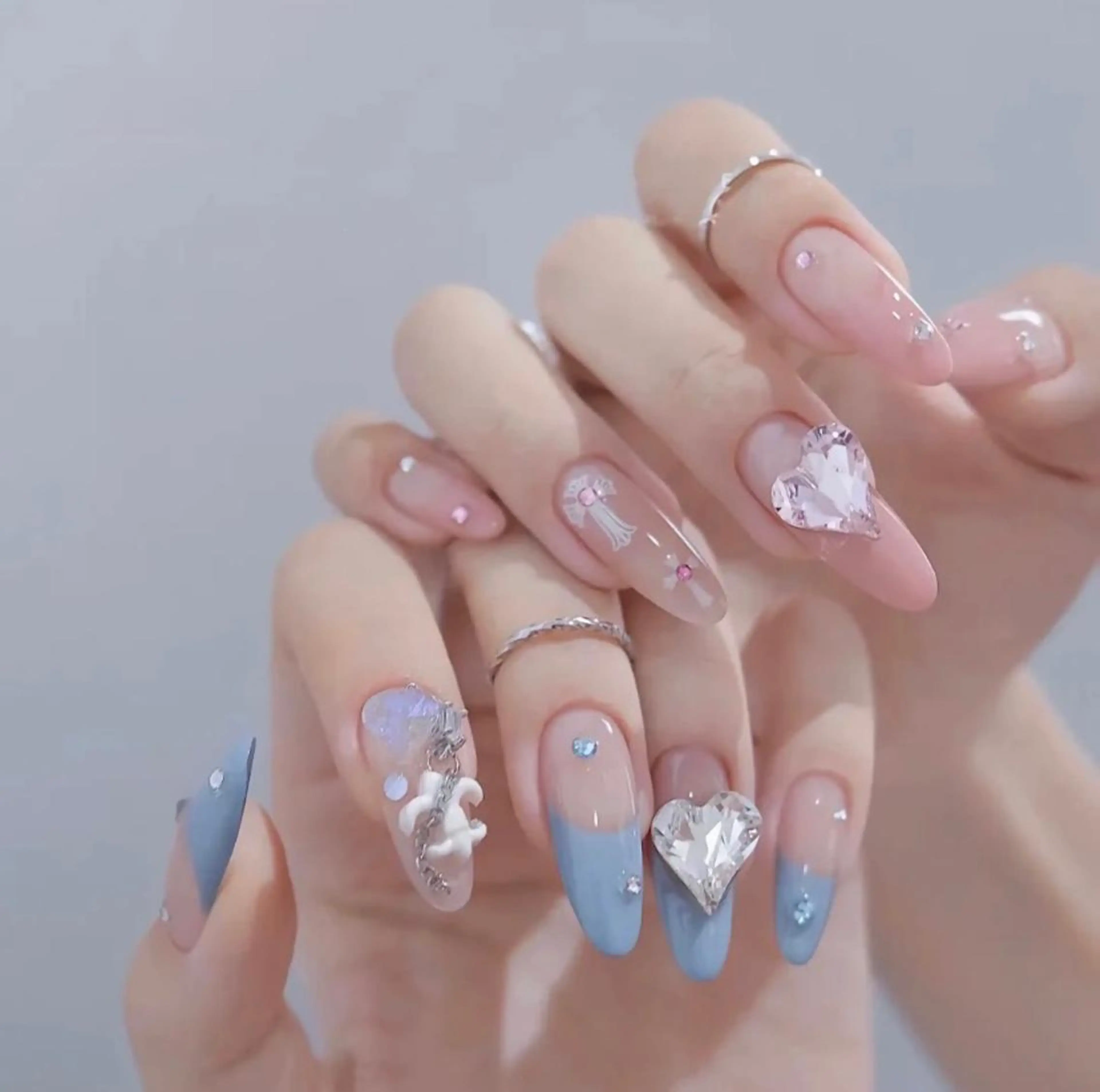 ネイル ハート ストーンネイル ハンドネイル 長さだし専門店 M2　rikaのネイルデザイン