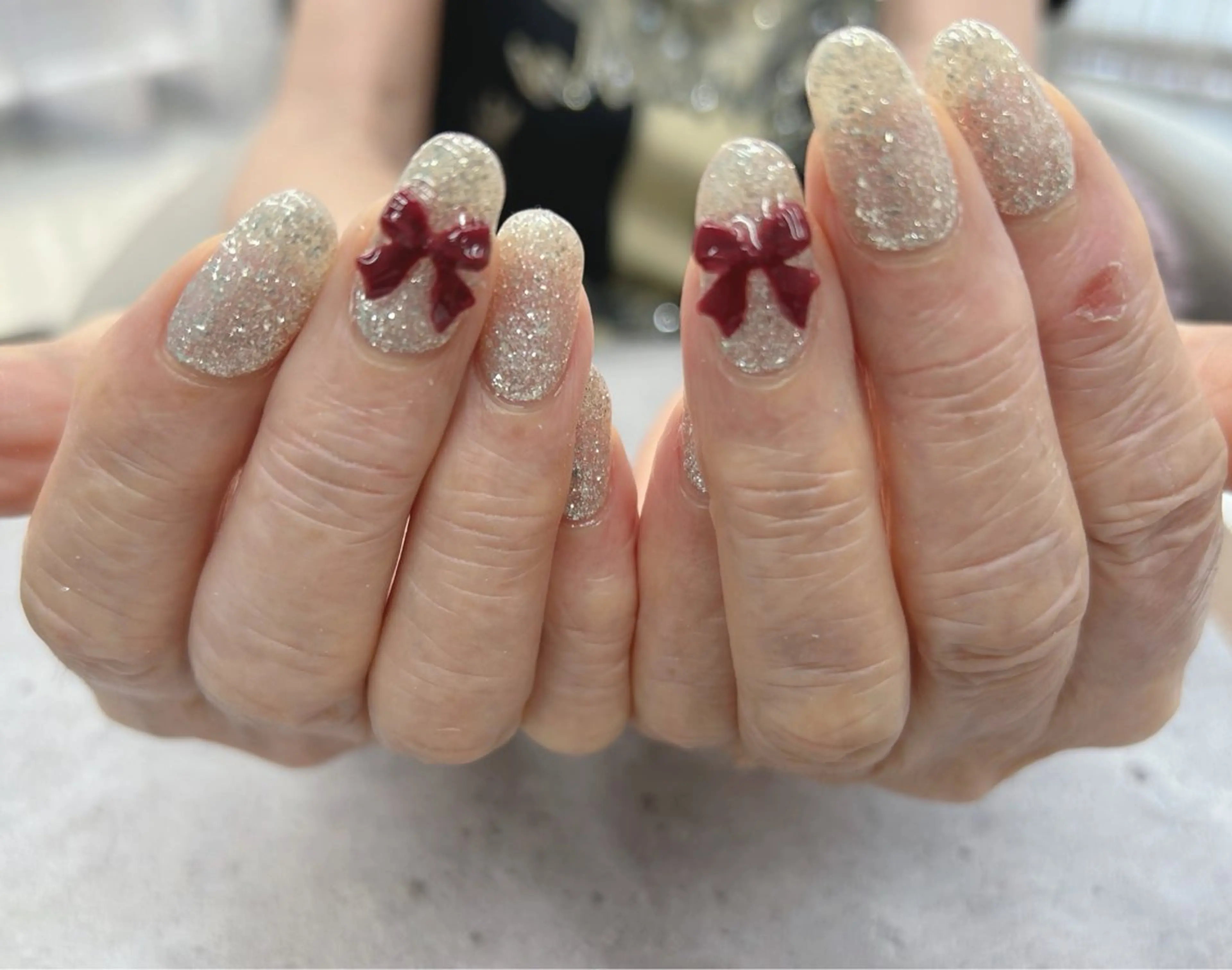 ネイル ラメ(グリッター) リボン ハンドネイル Nail Salon agré所属・agré ネイルサロン　アグレのネイルデザイン
