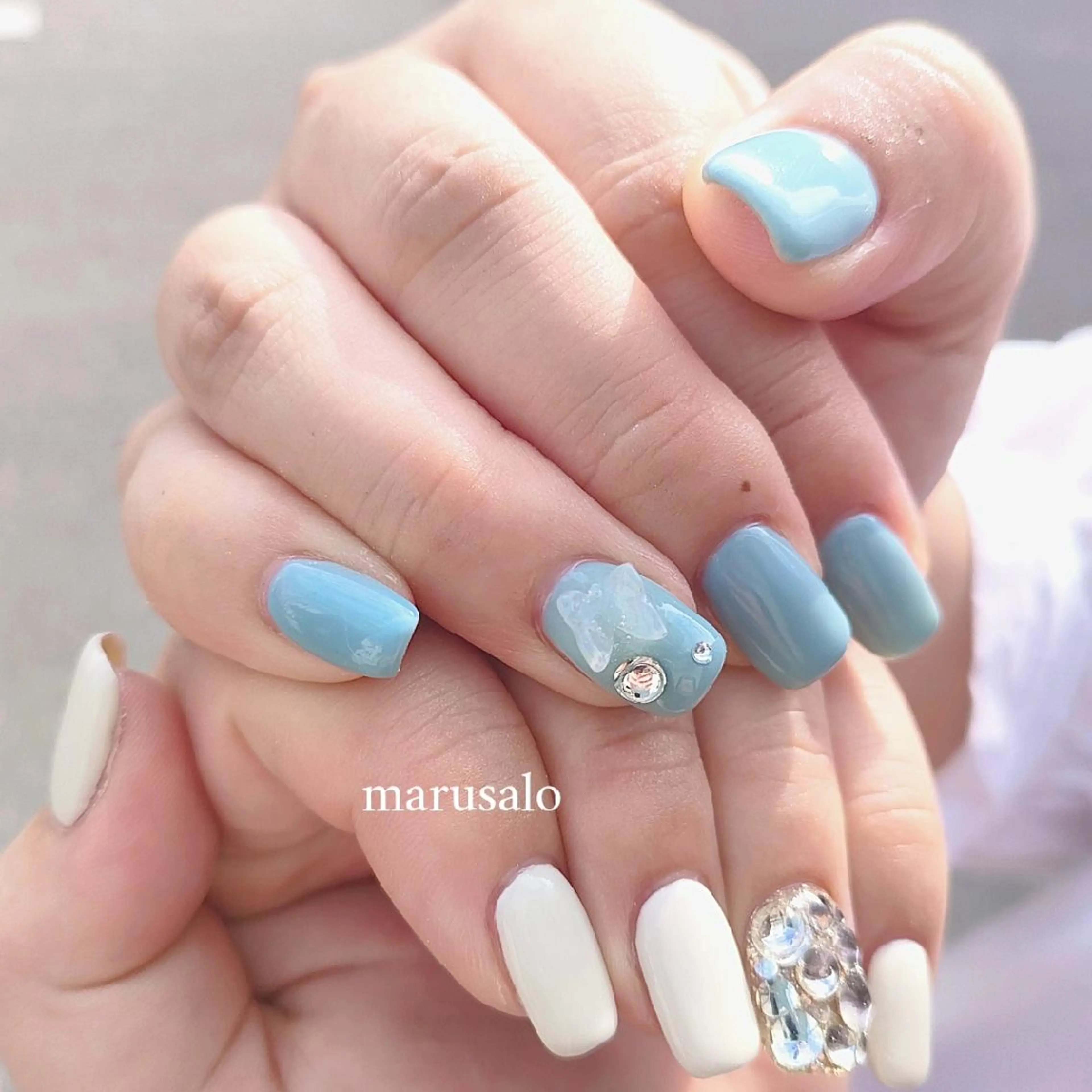ネイル 韓国ネイル ストーンネイル ワンホンネイル ハンドネイル marusalo nailのネイルデザイン