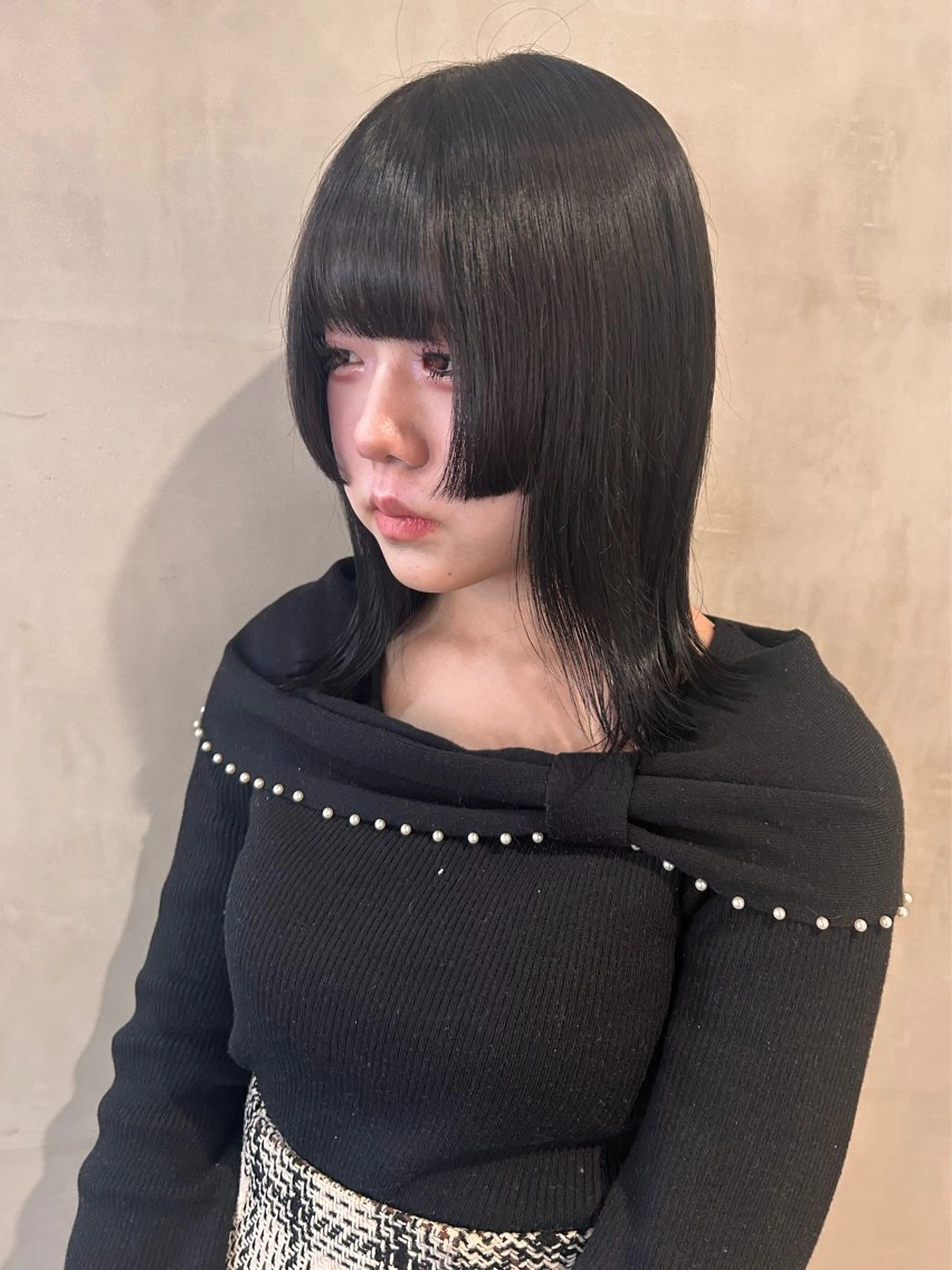ミディアム カラー 黒髪 ブルーカラー ブルーブラック 姫カット カット ヘアカラー トリートメント 顔まわり/暖色 可愛い特化🎀ゆうなのヘアスタイル
