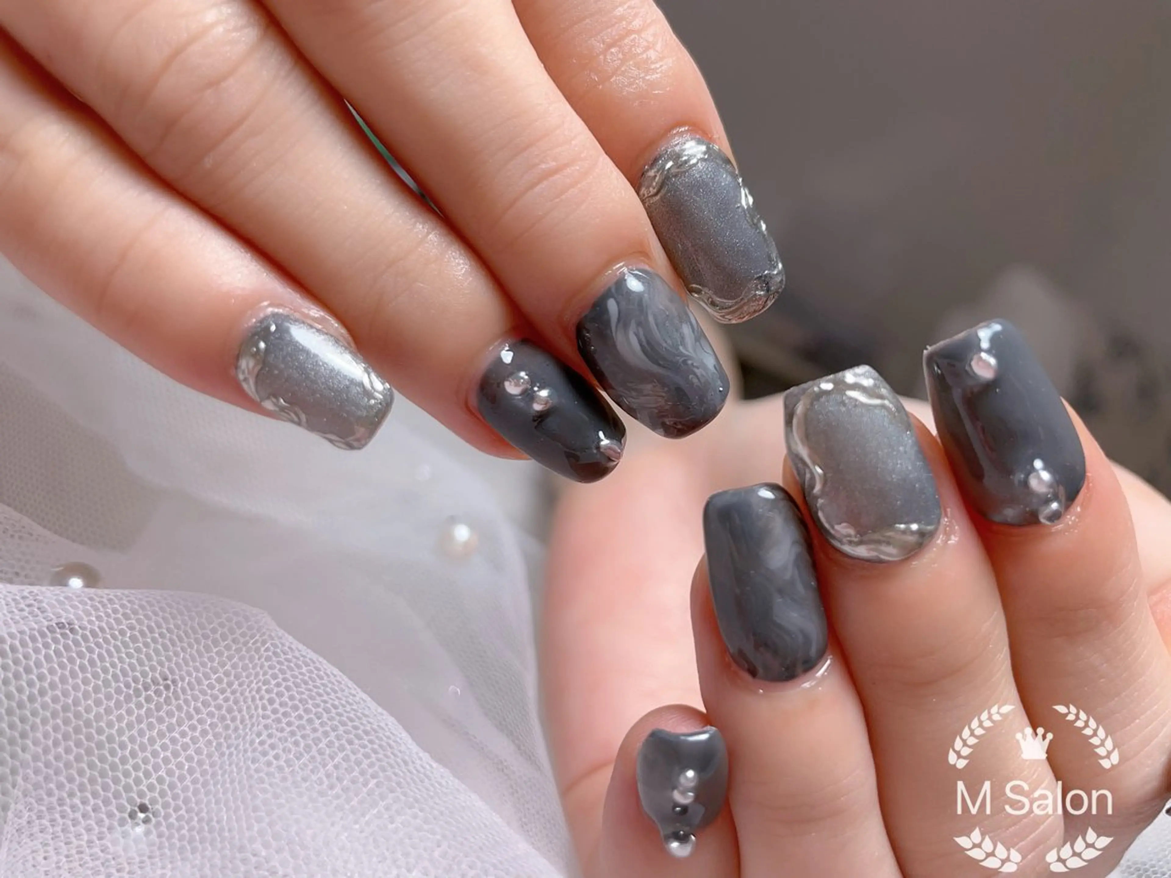 ネイル ブルー フレンチネイル マグネットネイル ニュアンスネイル オフィスネイル ハンドネイル Mnail _KKのネイルデザイン