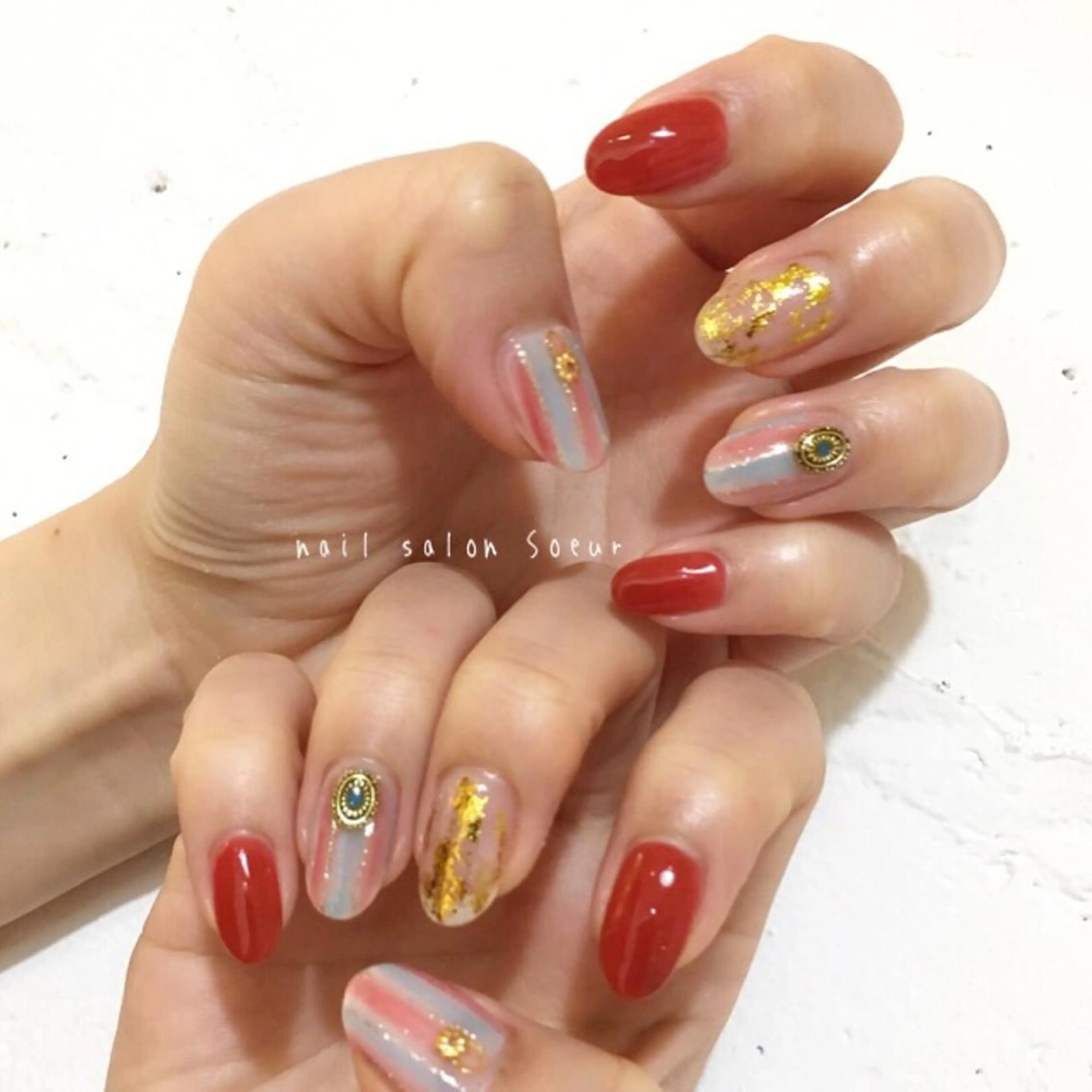 ネイル アートネイル ジェルネイル 持ち込み オレンジ ハンドネイル nail salon Soeurのネイルデザイン