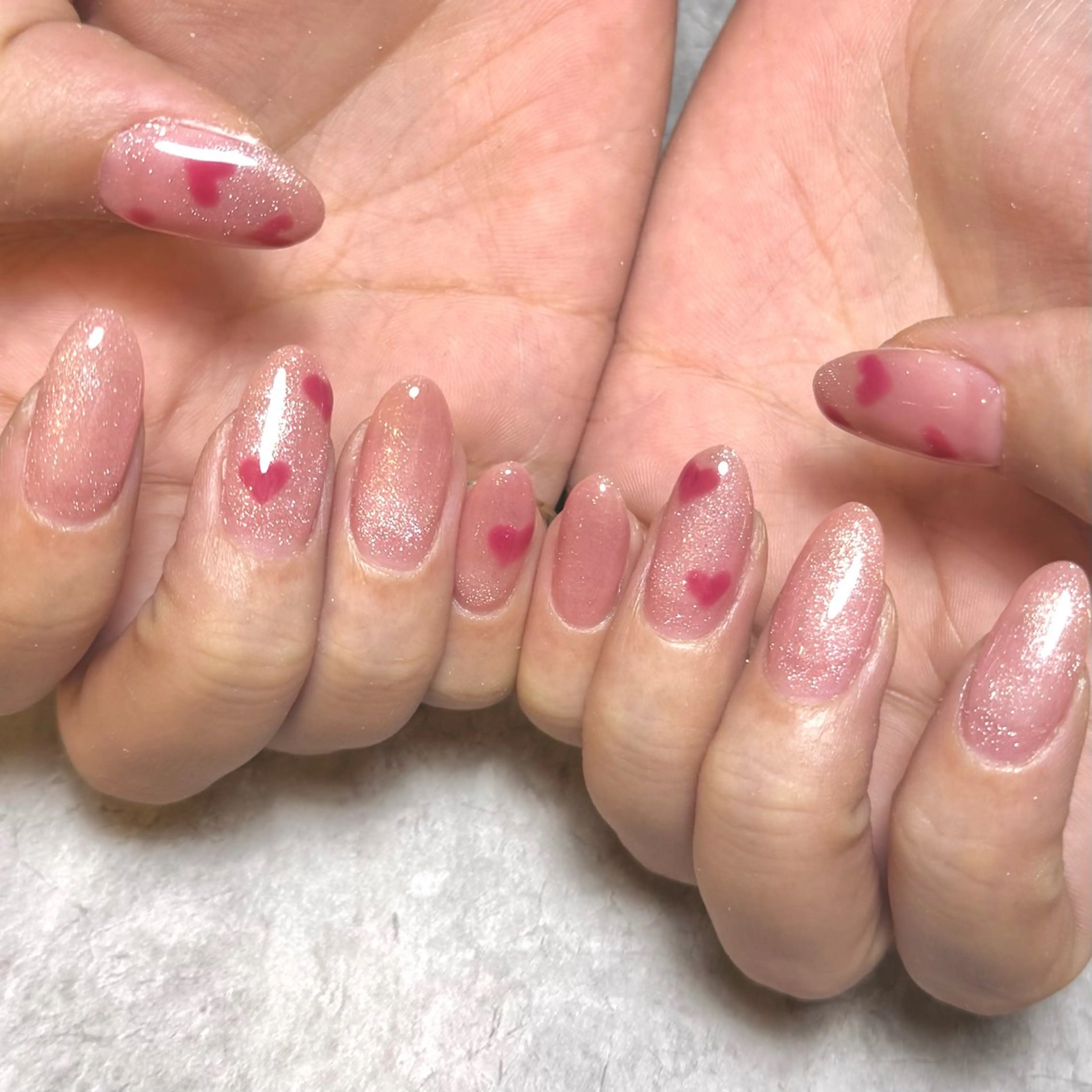 ネイル フレンチネイル ガーリー ハート キラキラネイル マグネットネイル ハンドネイル Nail Salon Lillion【リリオン】所属・lillion karenのネイルデザイン