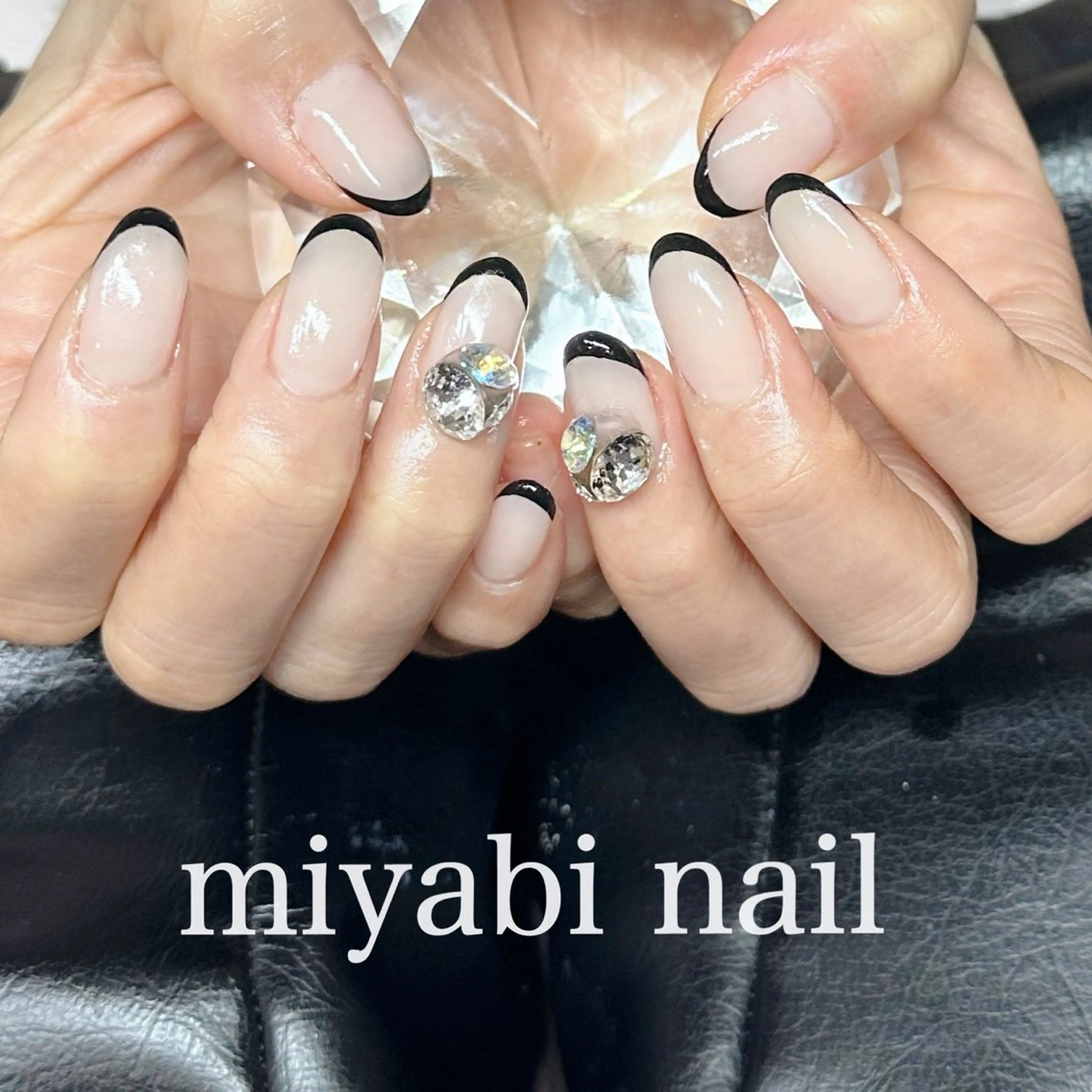 ネイル フレンチネイル ジェルネイル 持ち込み ピンク ストーンネイル ハンドネイル miyabi nail 桂川駅近くのネイルデザイン