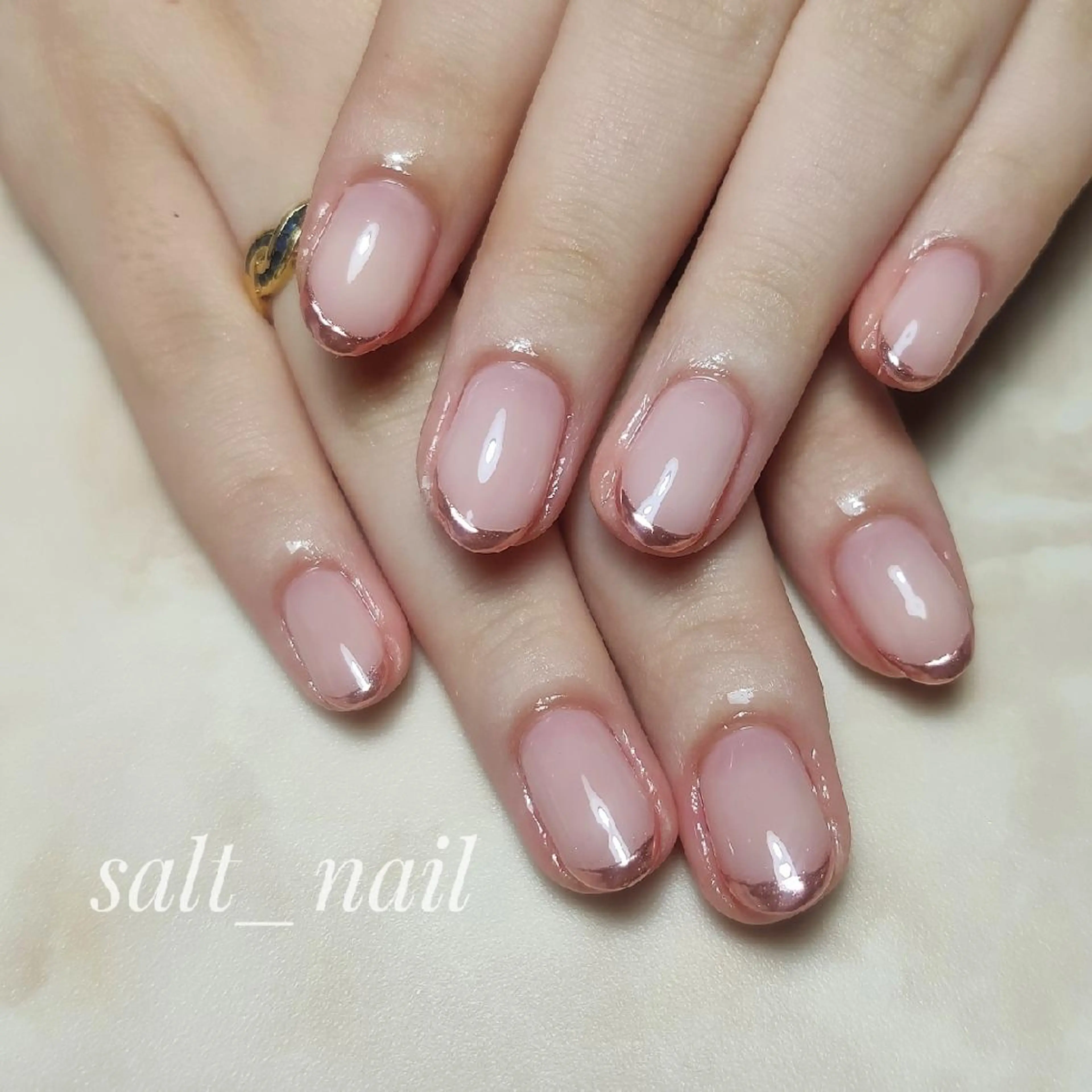 ネイル フレンチネイル ゴールド ミラーネイル ピンク 個人サロン saltnailのネイルデザイン