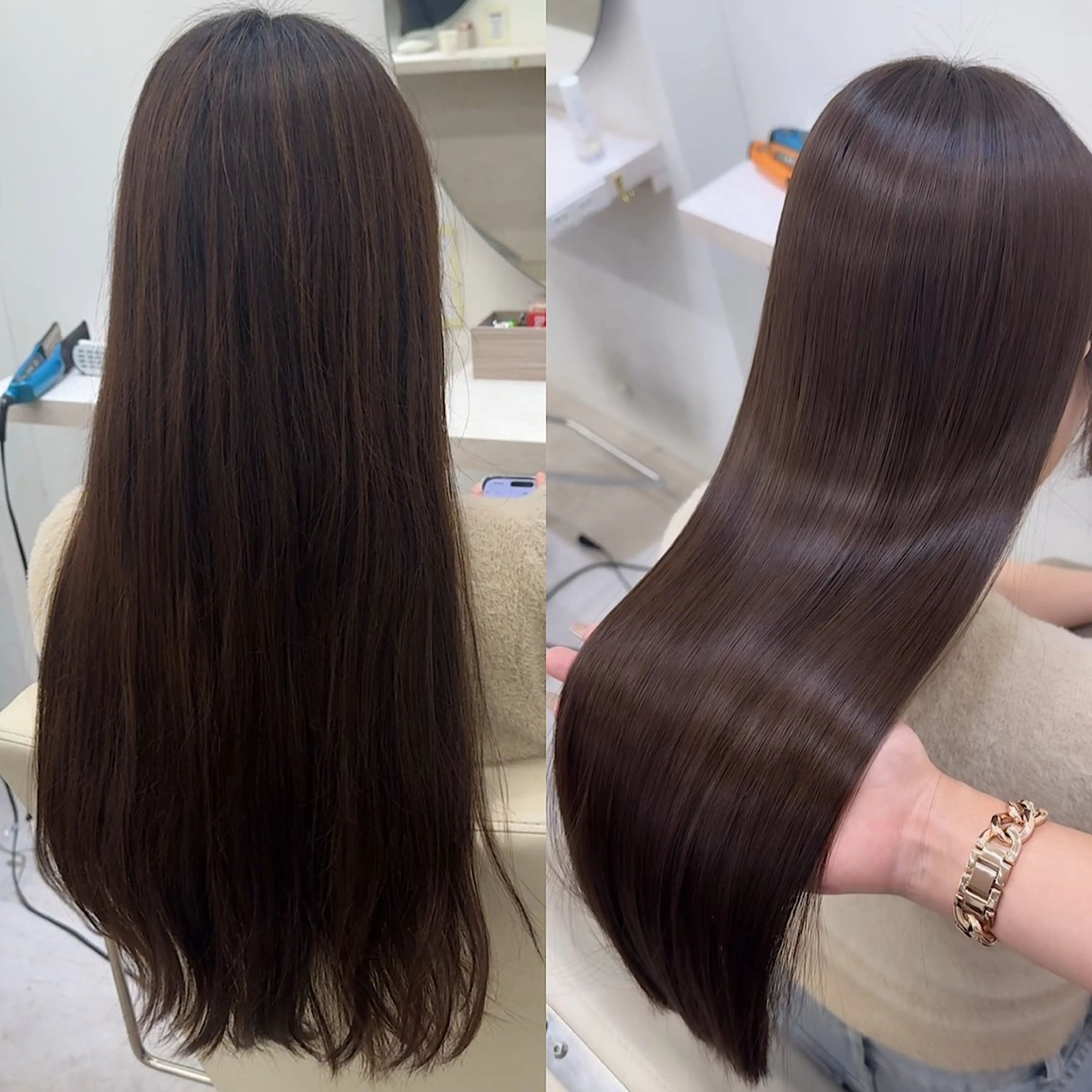 ロング カラー パーマ 顔周りカット 小顔カット 縮毛矯正 ストレートパーマ カット ヘアカラー 縮毛矯正 トリートメント 巻ける縮毛矯正 Sachi🐰のヘアスタイル