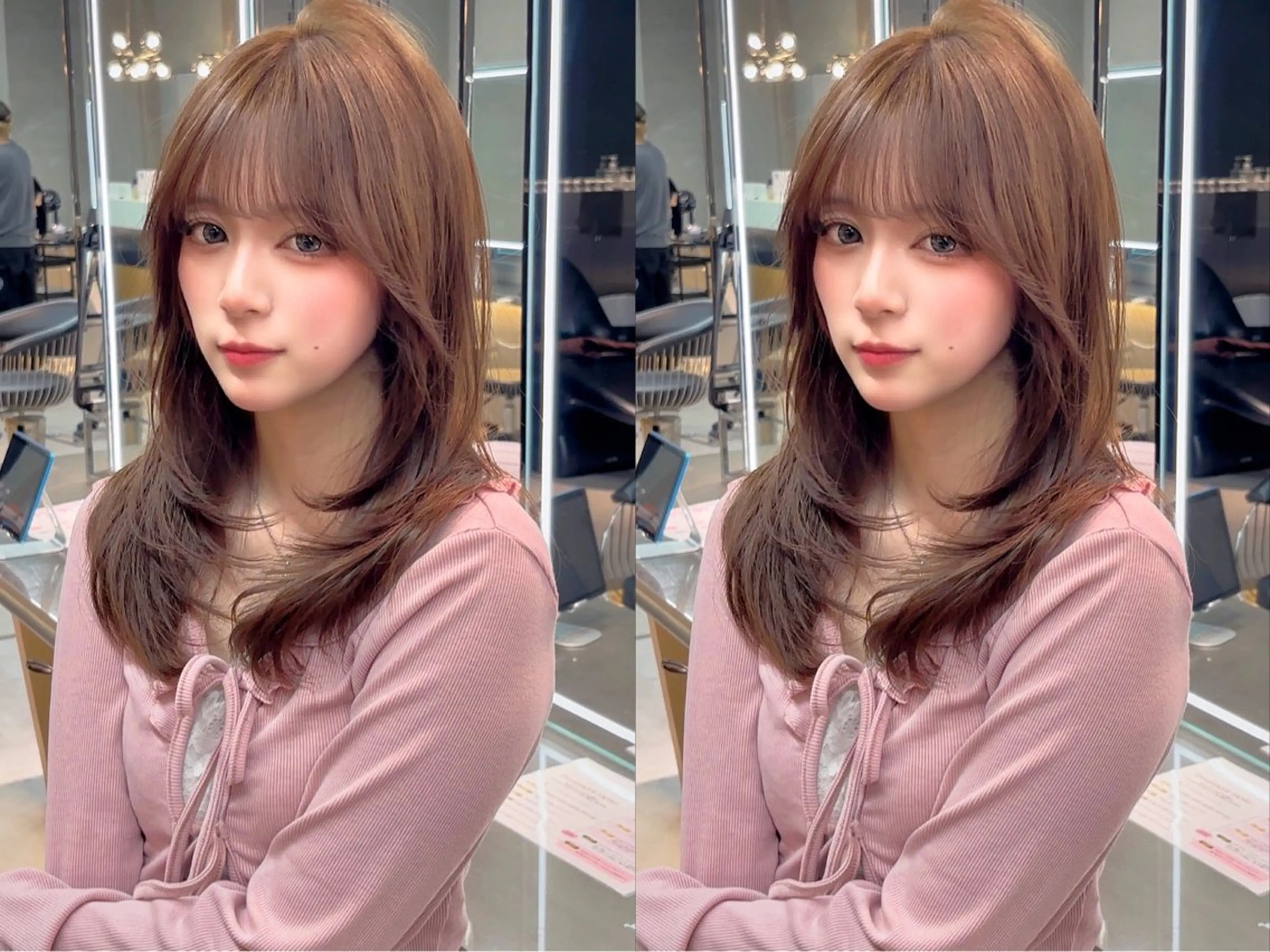 ミディアム カラー ミディアムレイヤー ブリーチ 透明感カラー ブリーチなしカラー 顔まわりレイヤー 【美髪矯正】 吉村　清志のヘアスタイル