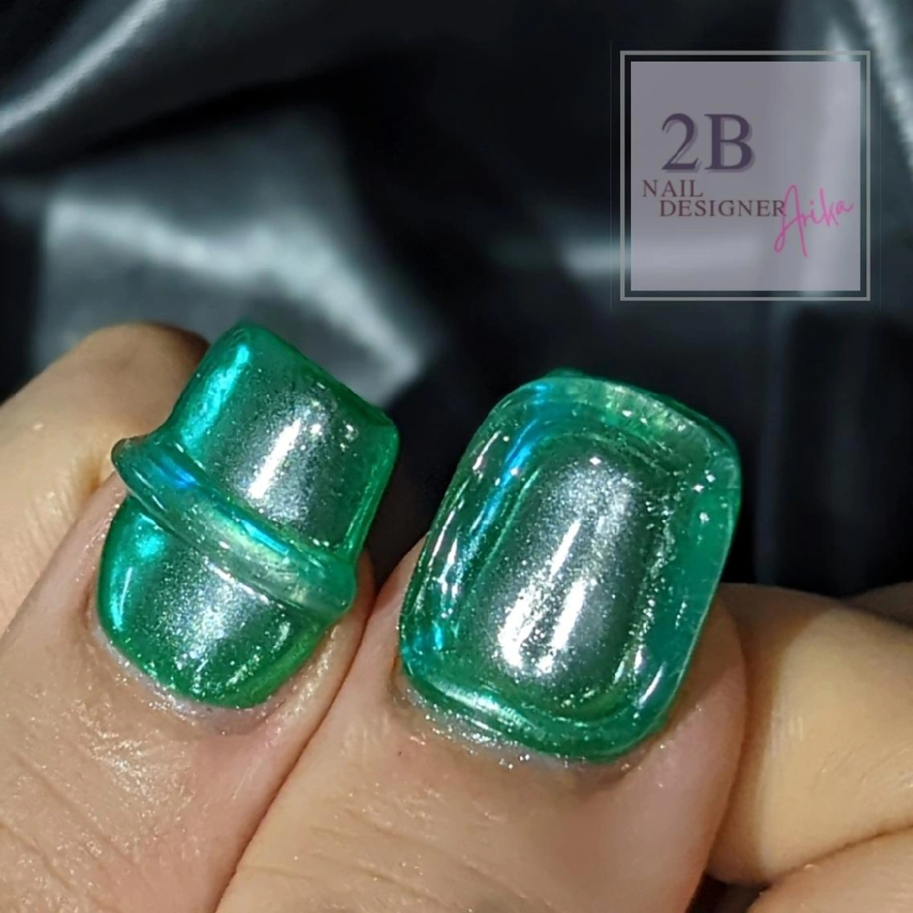 ネイル アートネイル クリアネイル グリーン ミラーネイル ショートネイル 2B__nails ニービー京都伏見区のネイルデザイン