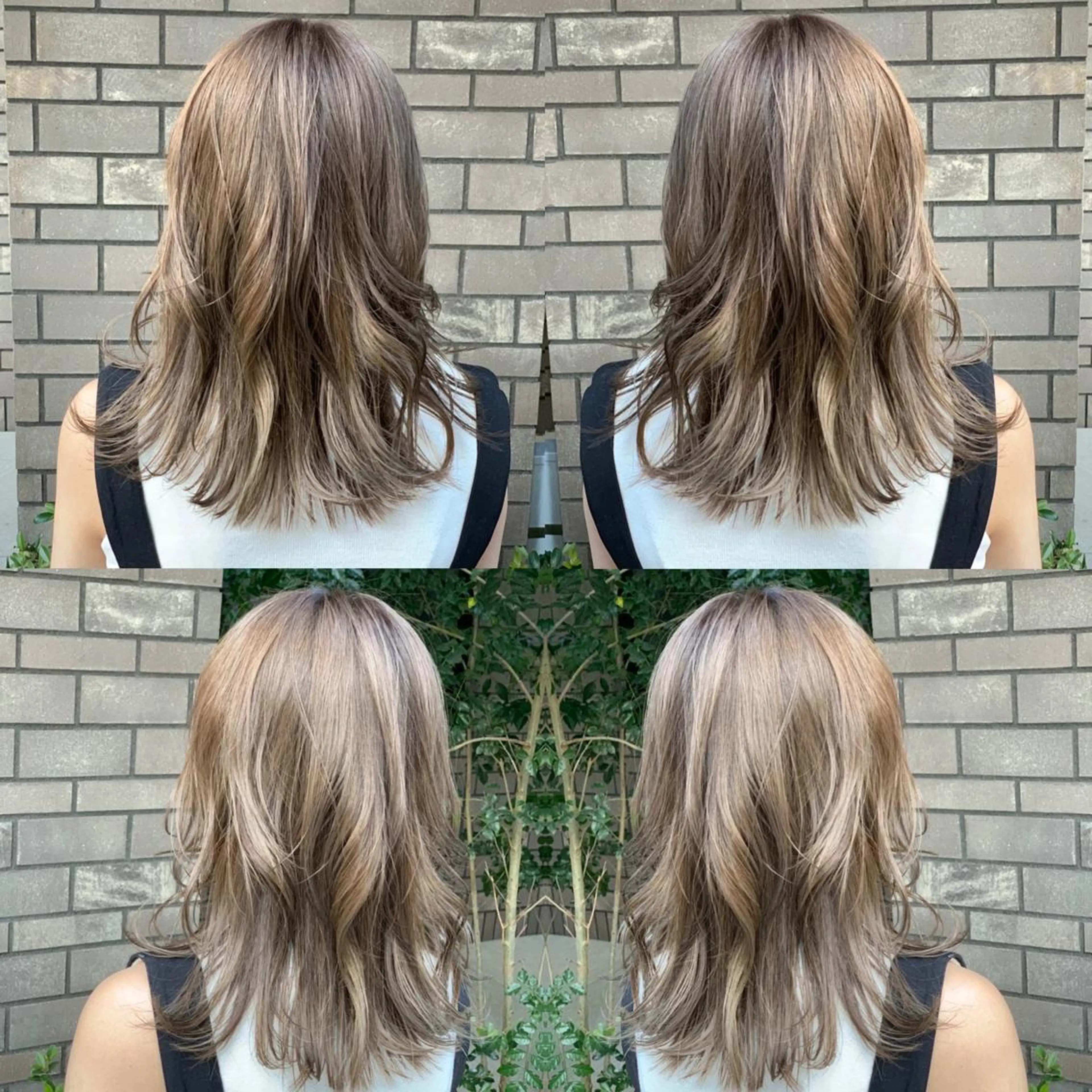 ミディアム カラー 透明感カラー ハイライトカラー ハイトーンカラー イルミナカラー ハイライト 髪質改善/縮毛矯正 /ブリーチ矯正/岡部のヘアスタイル