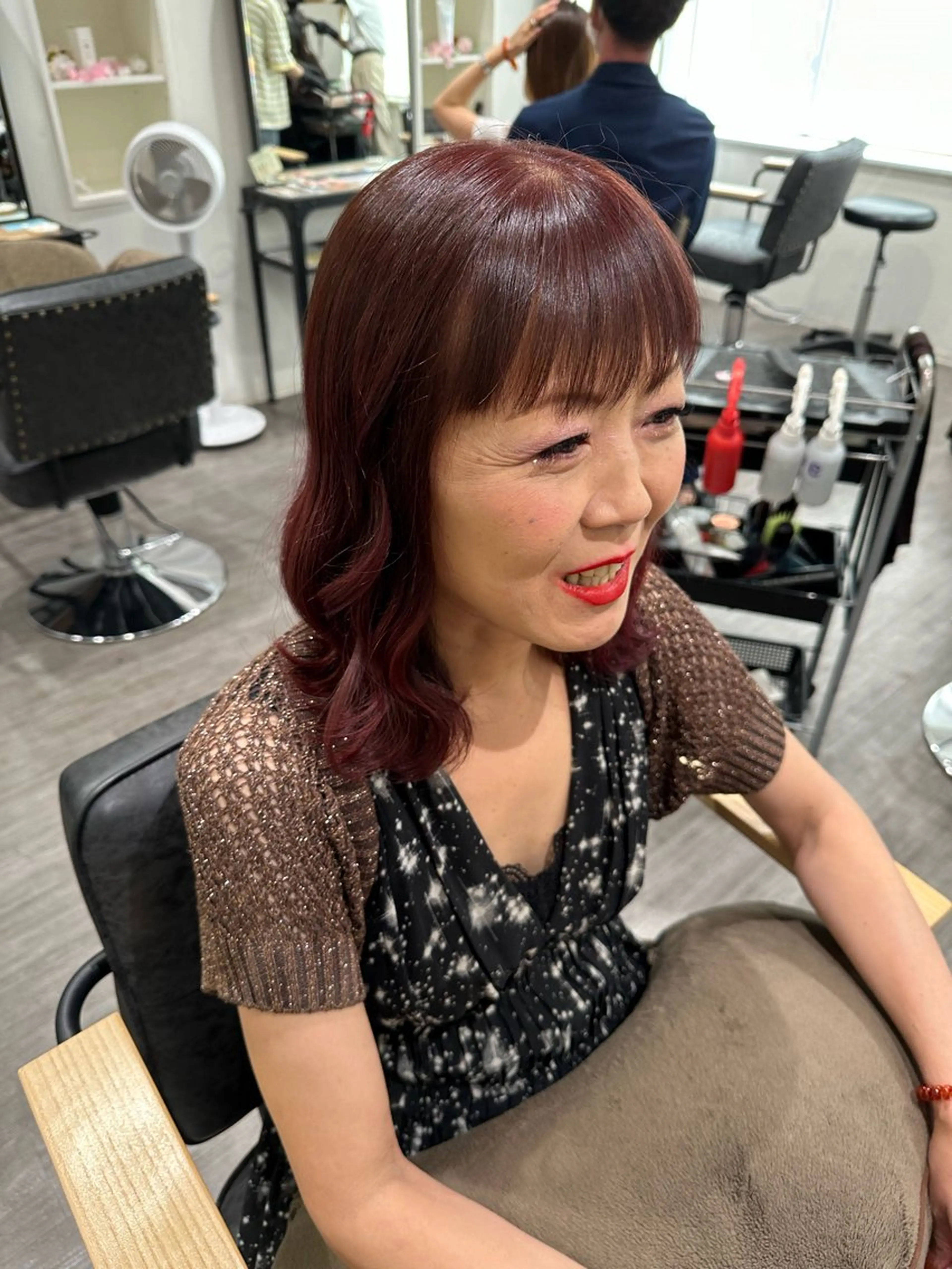 ミディアム カラー レッドカラー ローズカラー ヘアカラー トリートメント 艶髪レイヤー上田 紗也🇰🇷💗のヘアスタイル