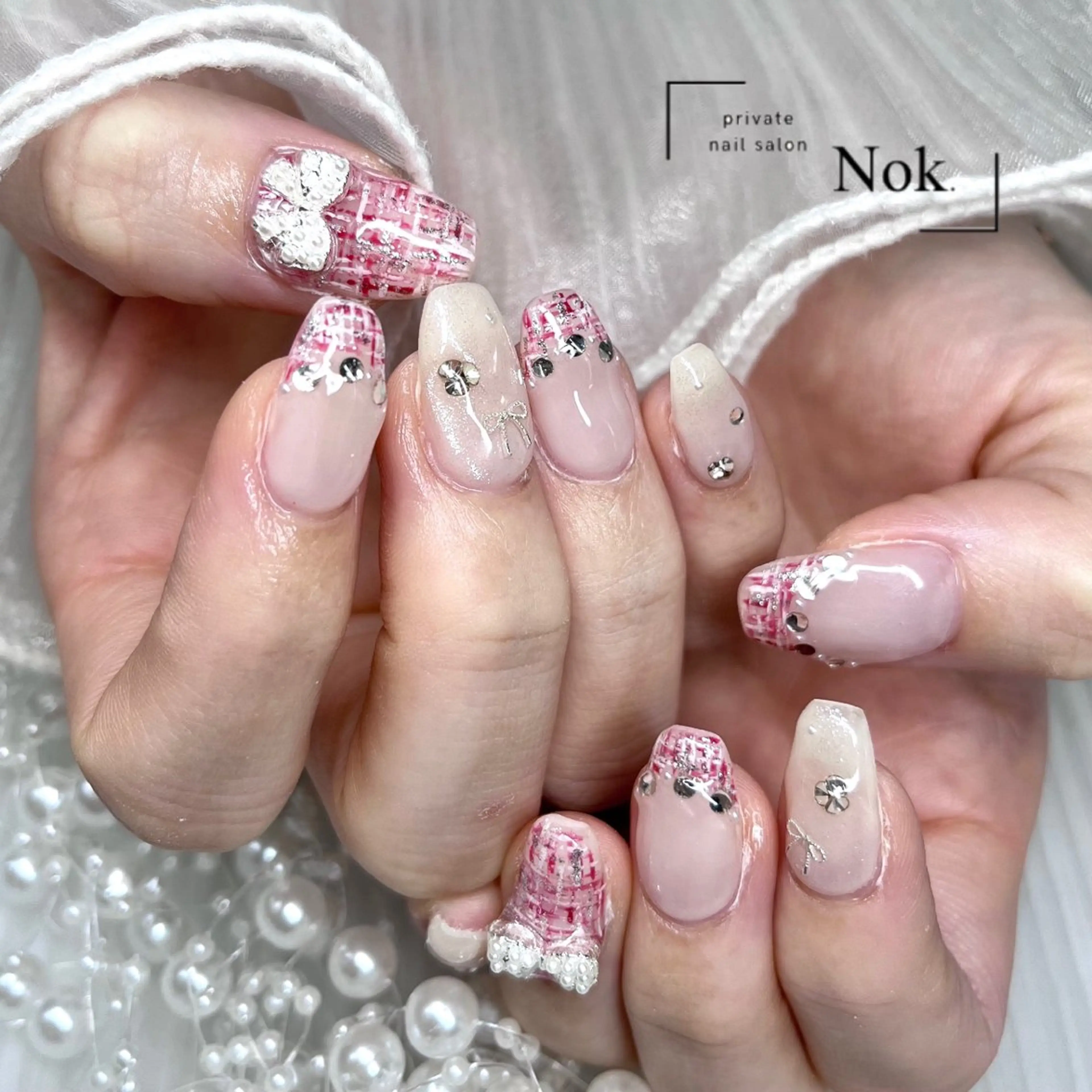 ネイル リボン ハンドネイル 池袋痛ネイル Nok. 渡辺のネイルデザイン