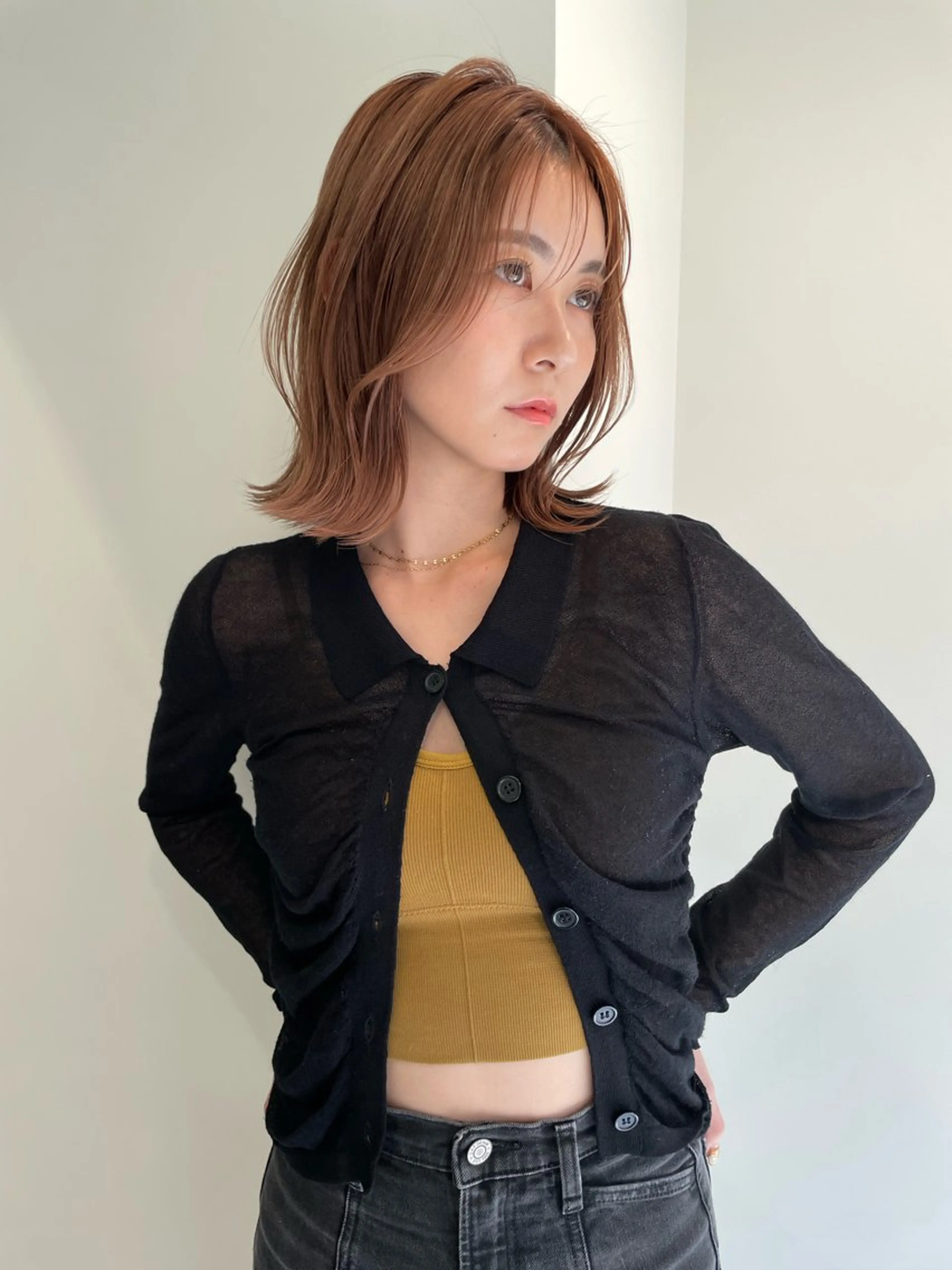 ミディアム カラー カット ヘアカラー トリートメント layer bob / 透明感カラーのヘアスタイル