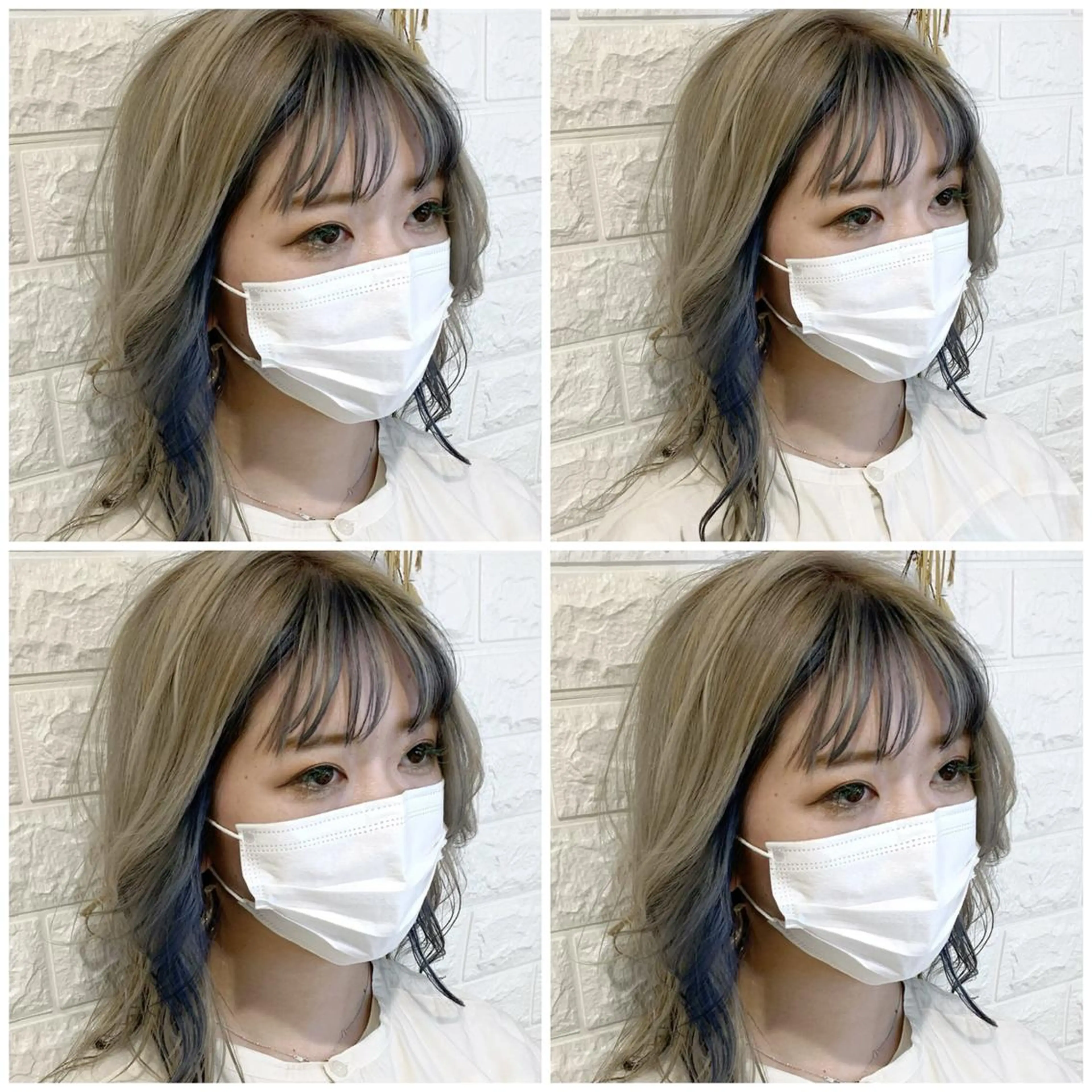 セミロング カラー ミストバング  フェイスフレーミング インナーカラー シルバー 小顔カット ヘアカラー ハイトーン/ブリーチ 山崎　悠次のヘアスタイル