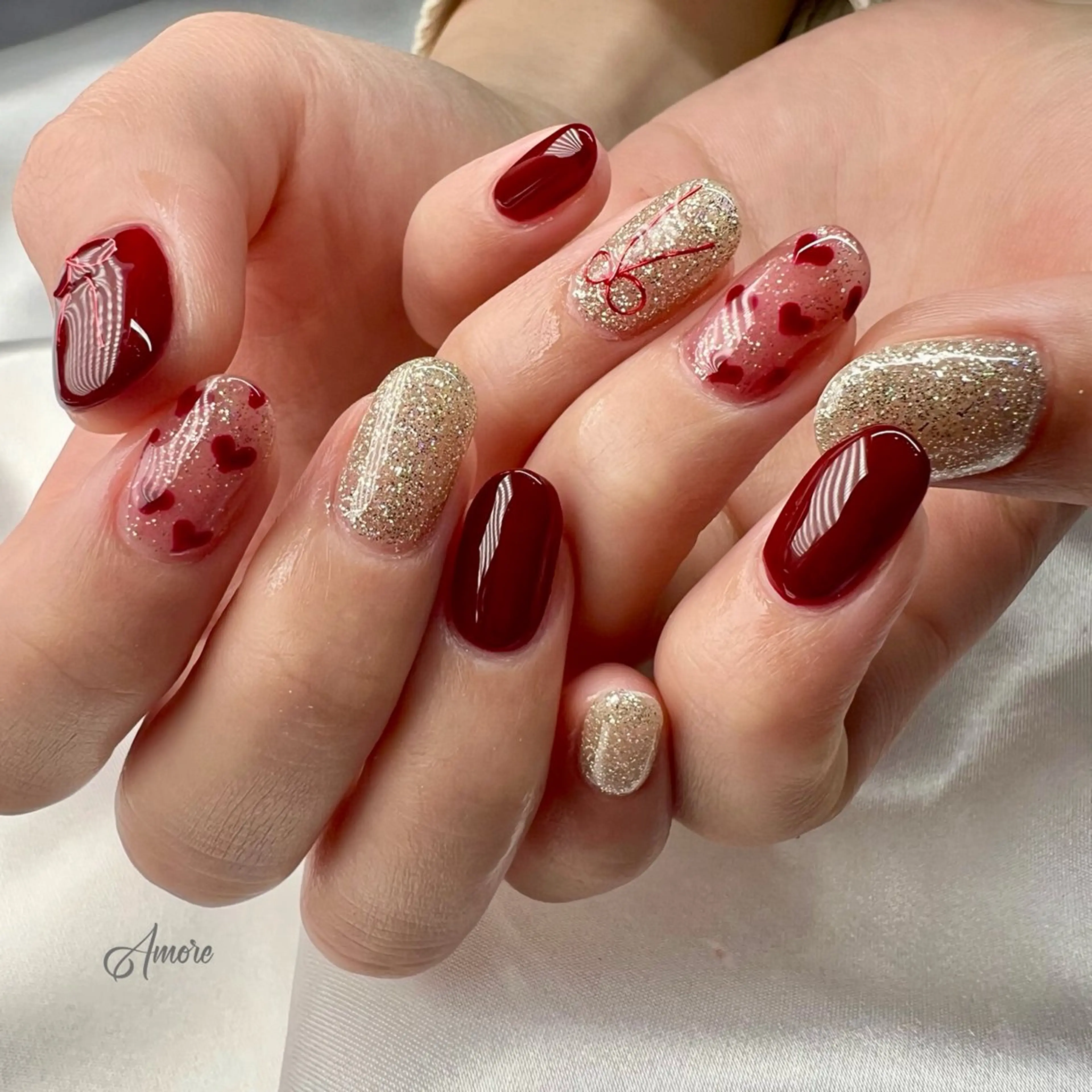 ネイル ジェルネイル キラキラネイル 韓国ネイル パラジェル バレンタイン You kyehwaのネイルデザイン