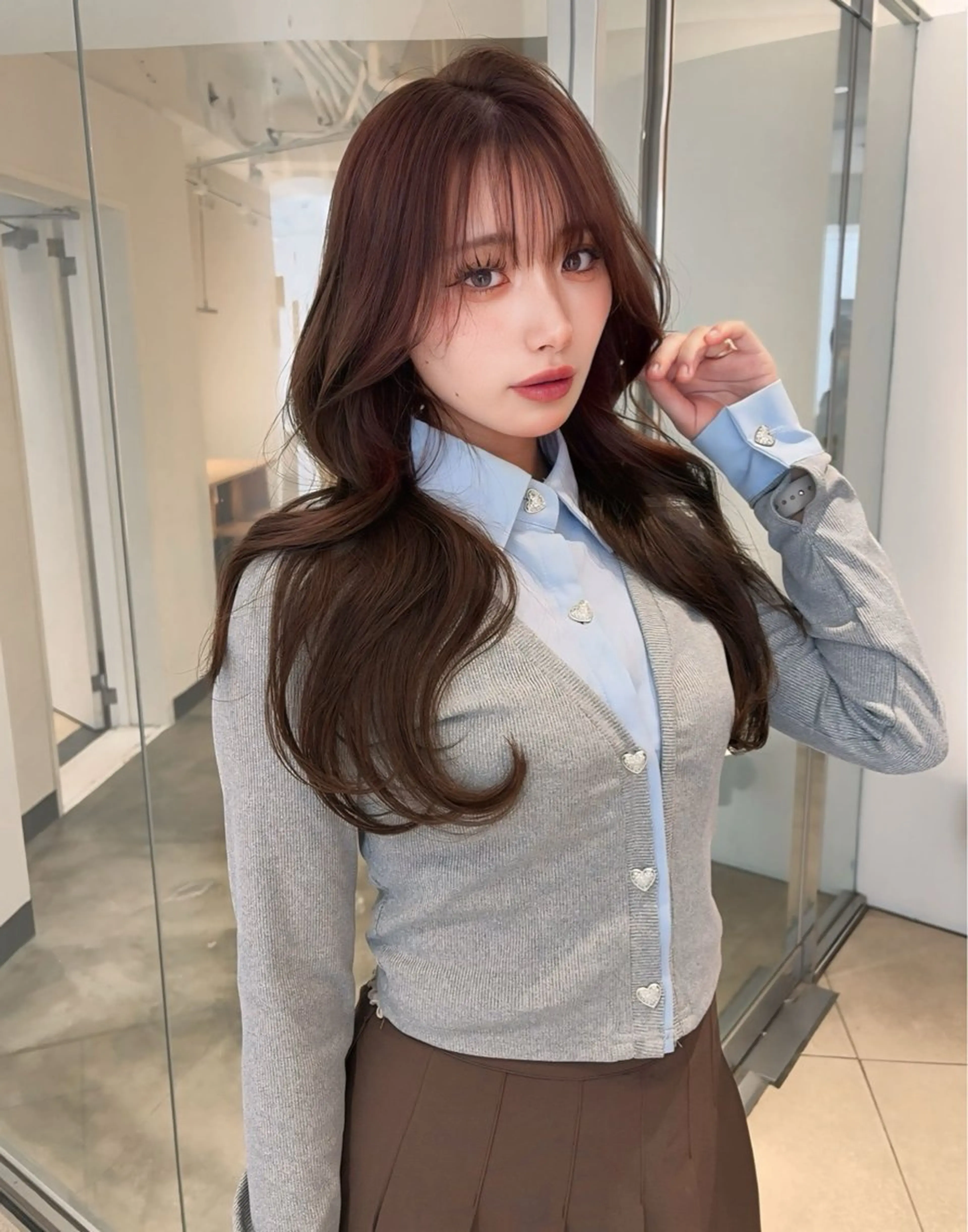 ロング カラー 韓国風ヘア カット ヘアカラー トリートメント ♠️暗髪レイヤー♠️ 中山唯斗のヘアスタイル