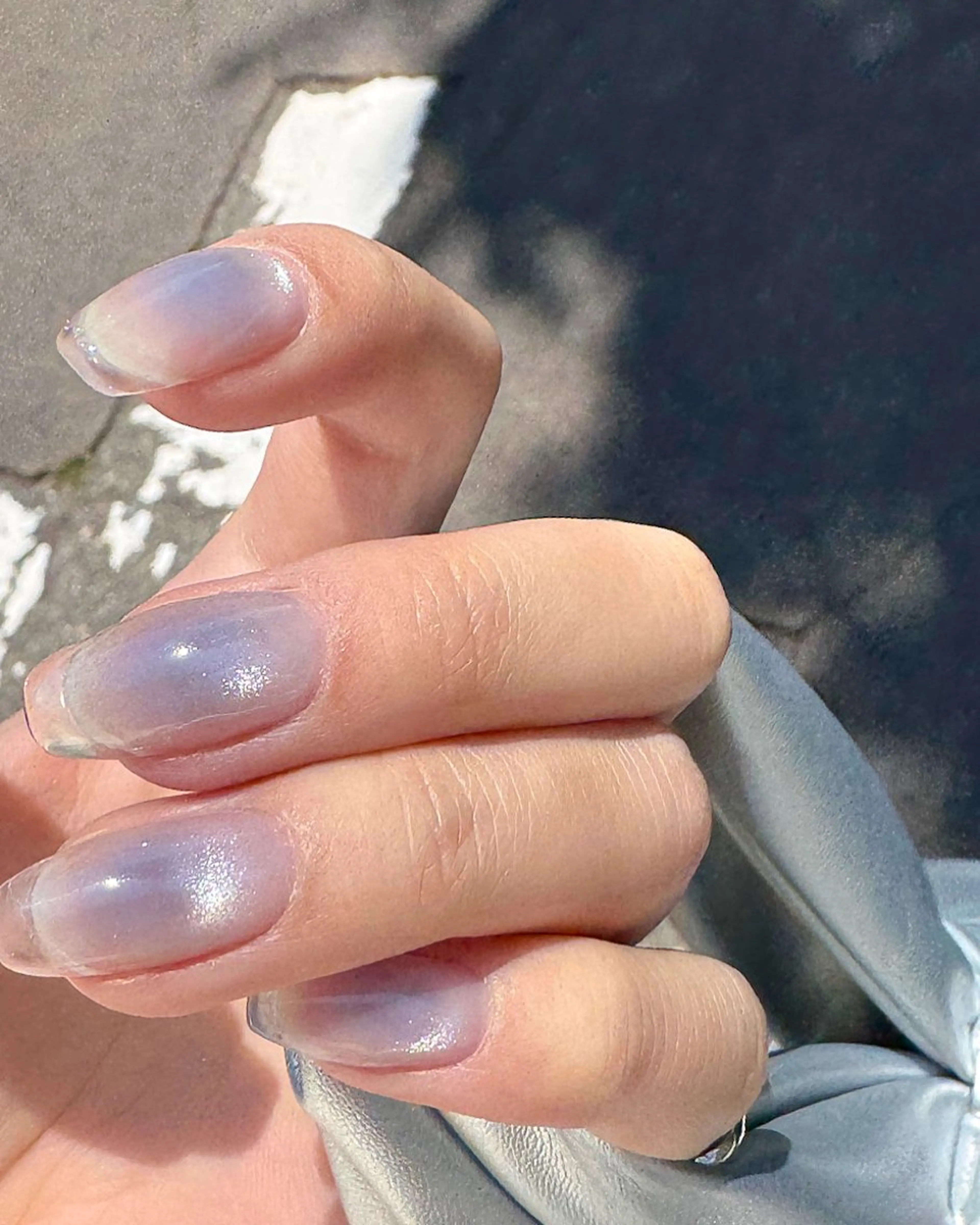 ネイル ブルー チークネイル クリアネイル 長さ出し フレンチネイル ハンドネイル pointillé .ayaのネイルデザイン