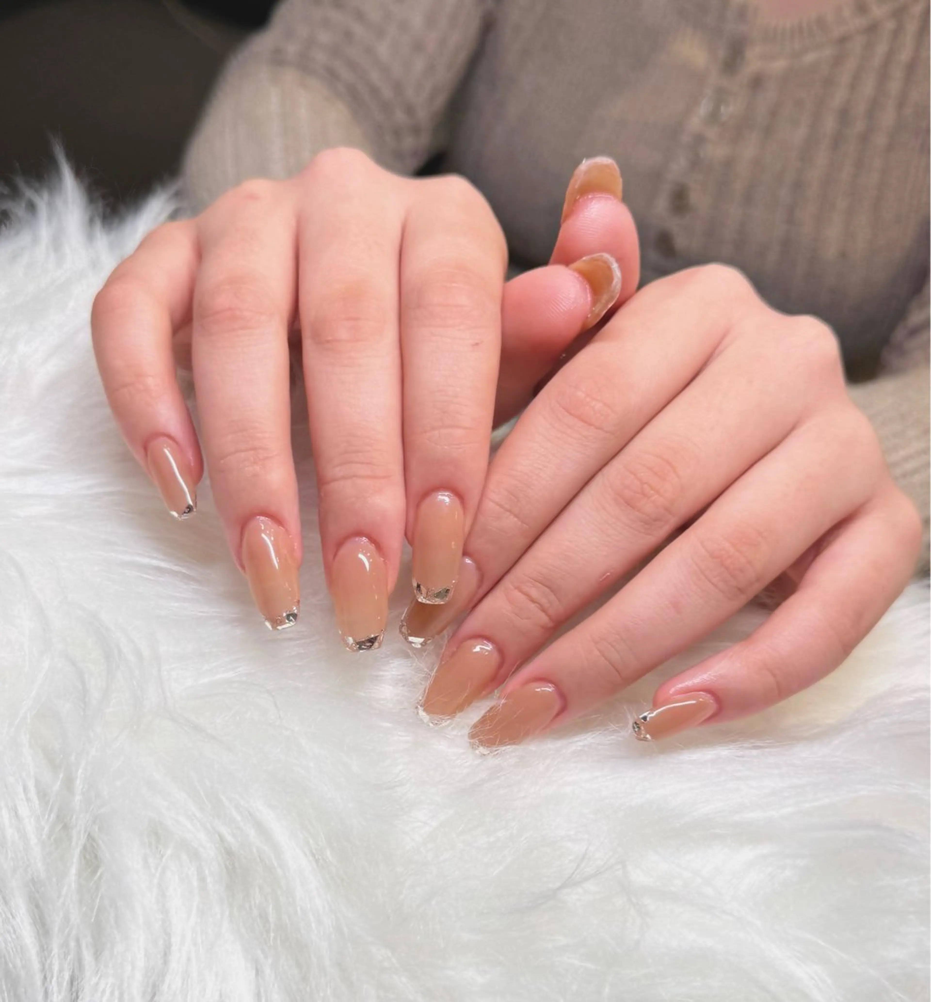 ネイル フレンチネイル ガラスフレンチ ハンドネイル kina Ｗ🦭のネイルデザイン