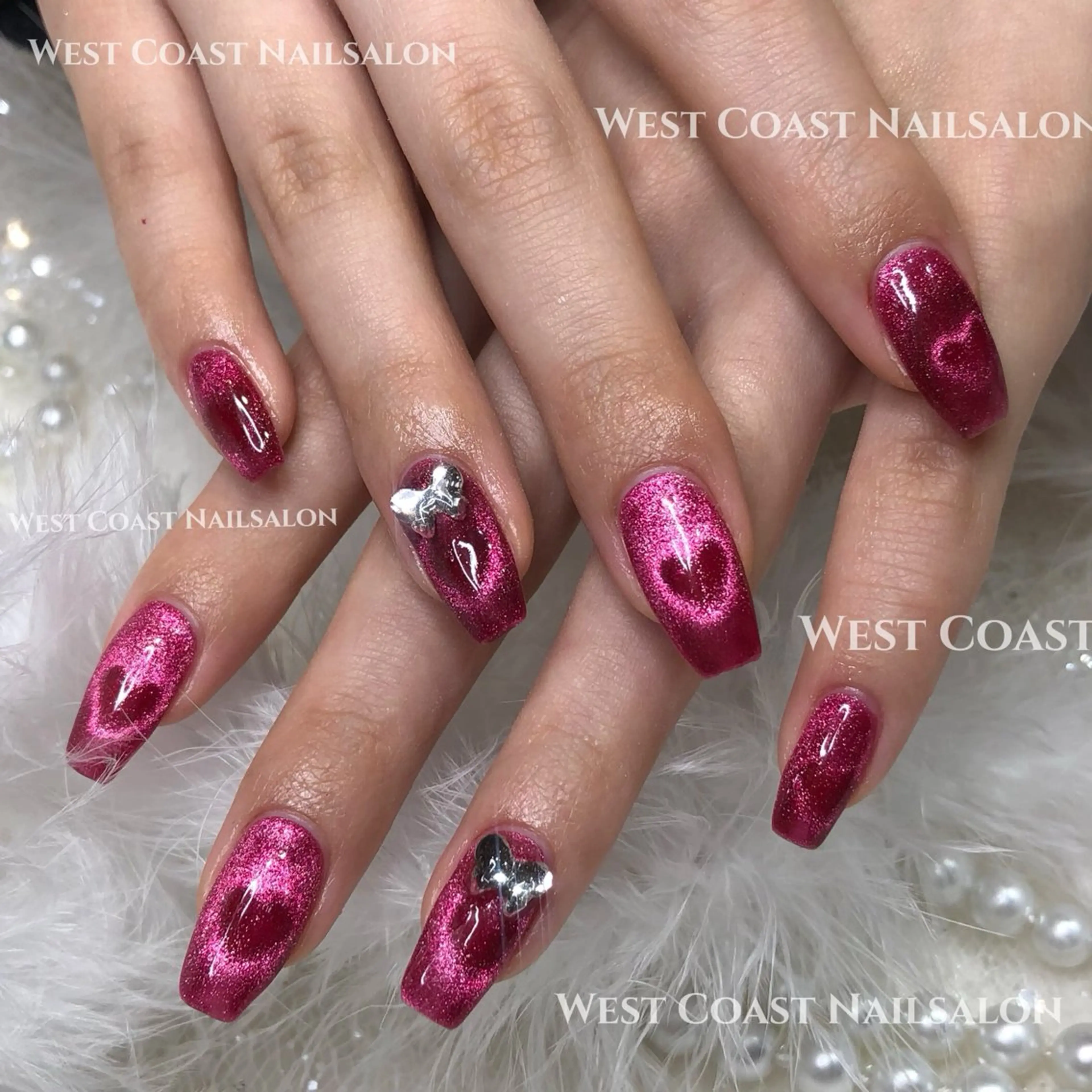 ネイル ハート マグネットネイル リボン、ガーリー パーツ放題専門店のネイルデザイン