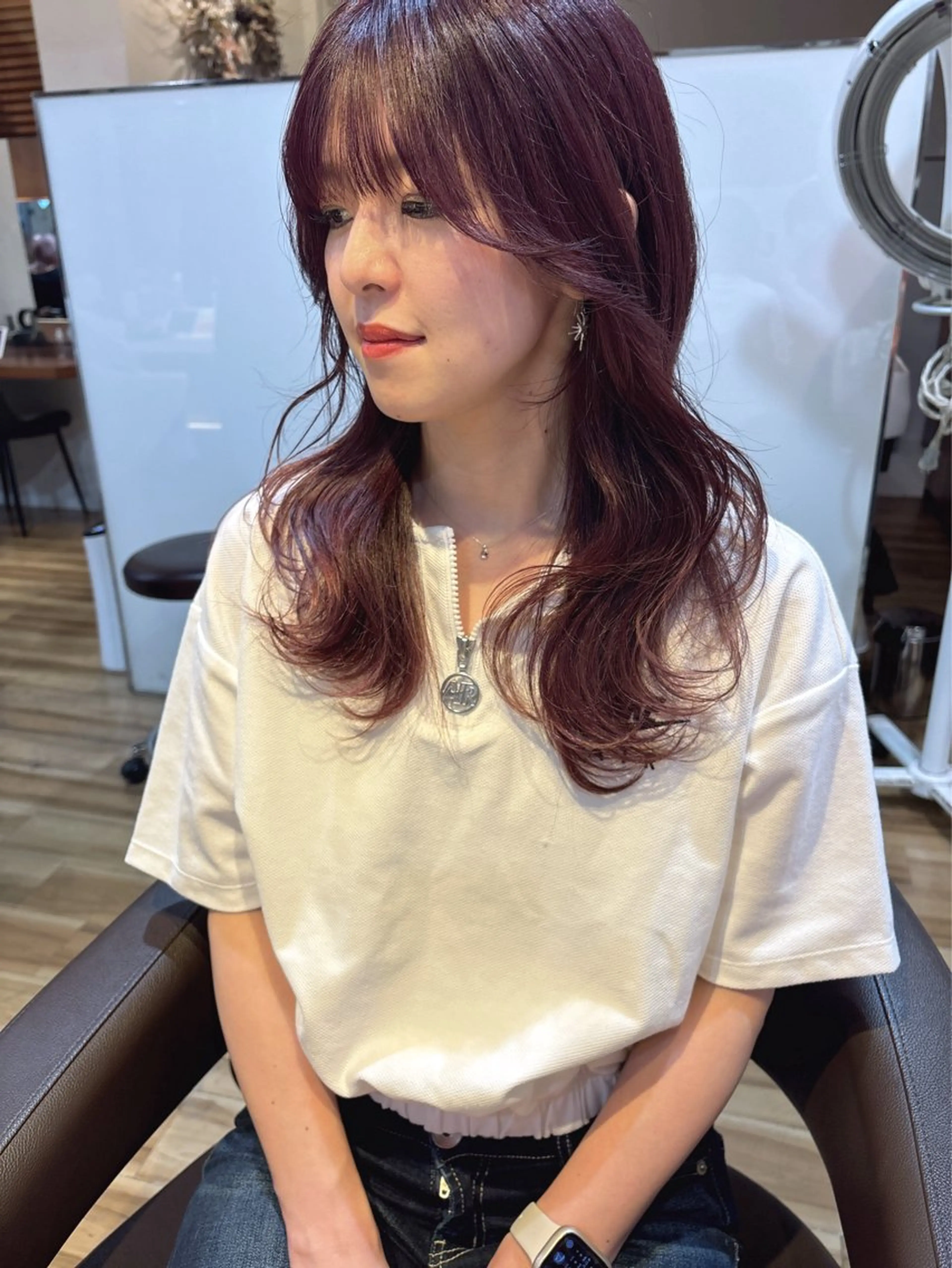 ロング カラー ブリーチ ブリーチなしカラー ピンクカラー カット ヘアカラー トリートメント レイヤーカット /透明感/千葉怜寿のヘアスタイル