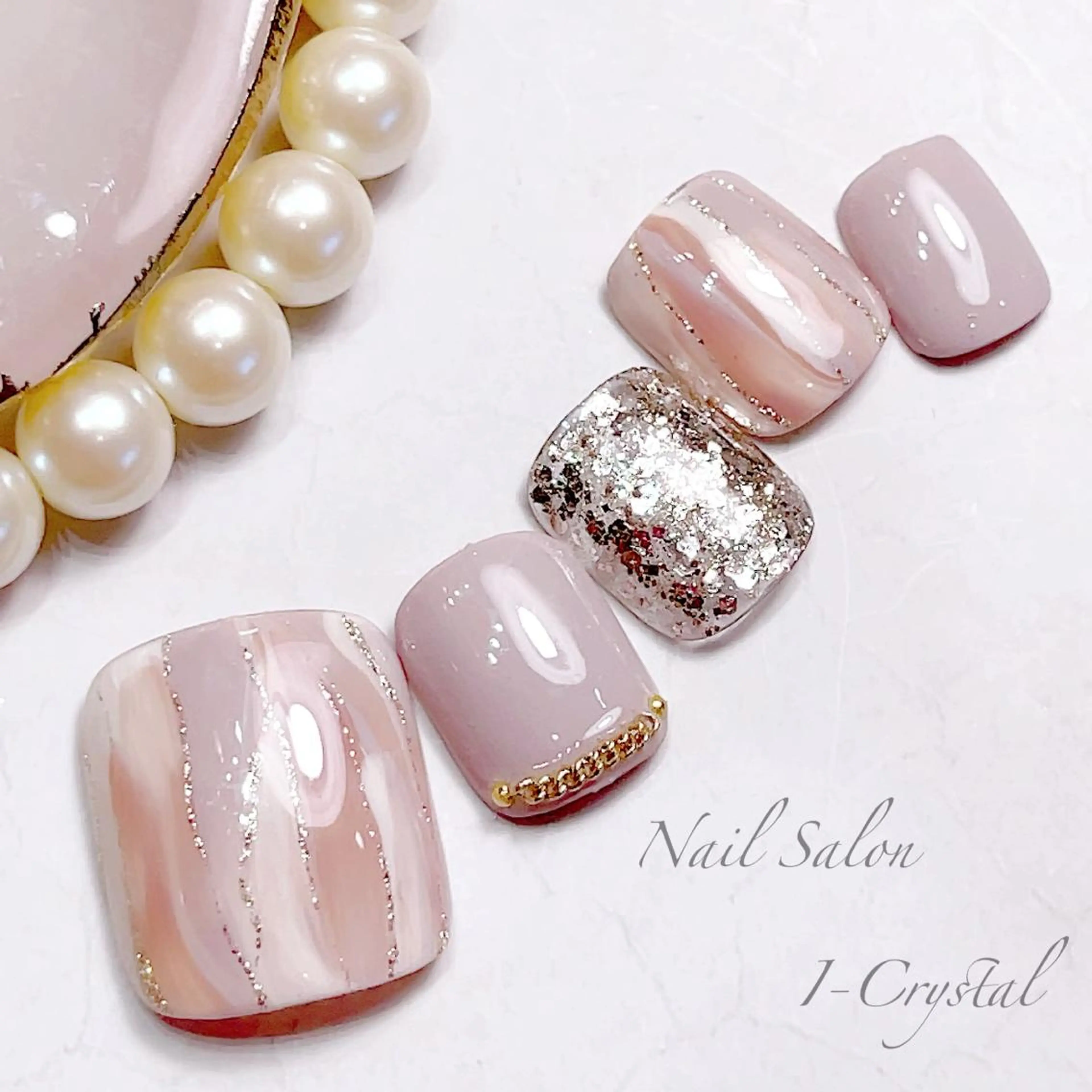 ネイル フットネイル 持ち込み 春ネイル ストーンネイル NailSalon  I-Crystal所属・中村 郁美のネイルデザイン