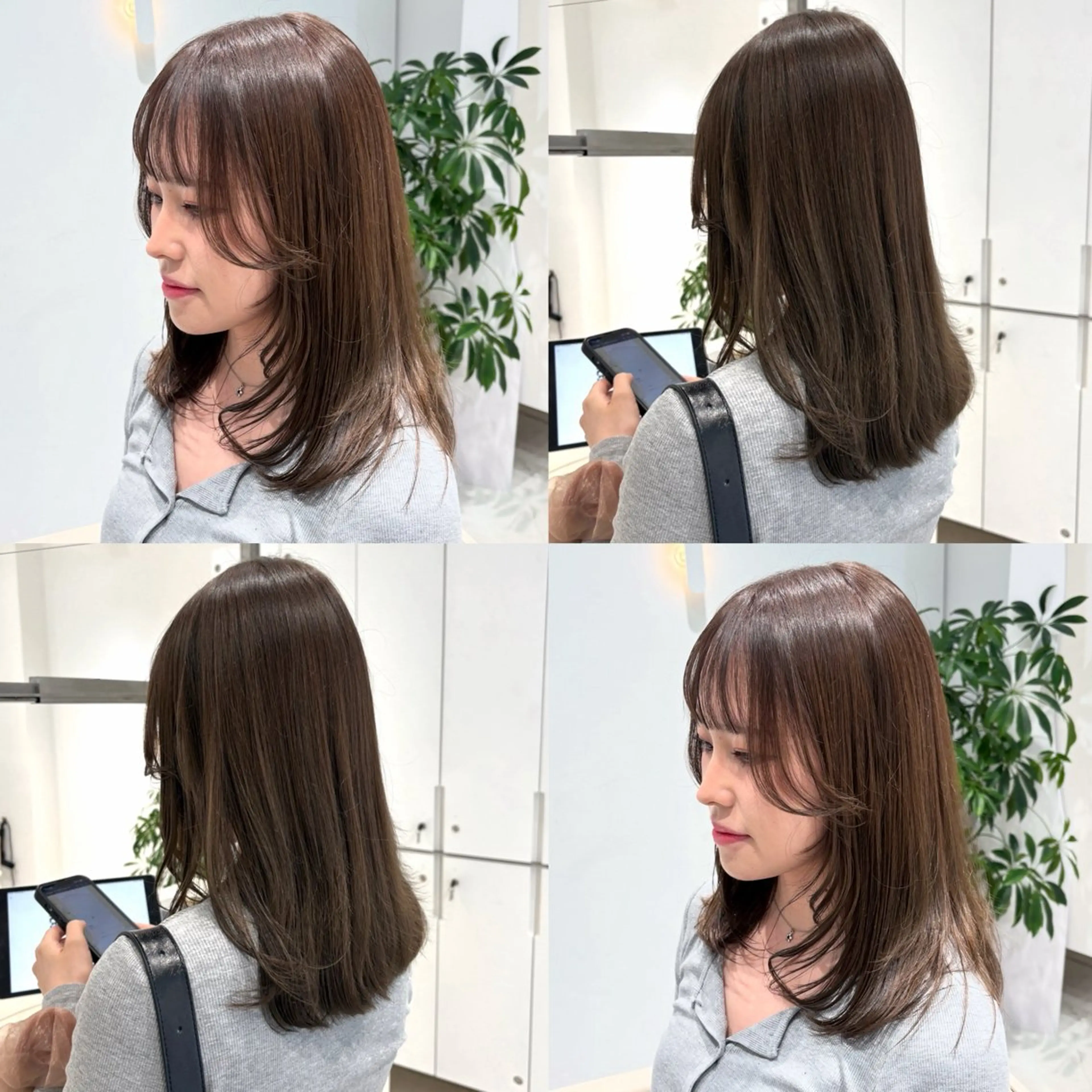 ミディアム カラー ミディアムレイヤー ベージュカラー 透明感カラー オリーブベージュ 顔まわりレイヤー カット ヘアカラー トリートメント ヘッドスパ ヘアセット カジュアルを女っぽく 𝗮𝘆𝗮𝗰𝗼のヘアスタイル