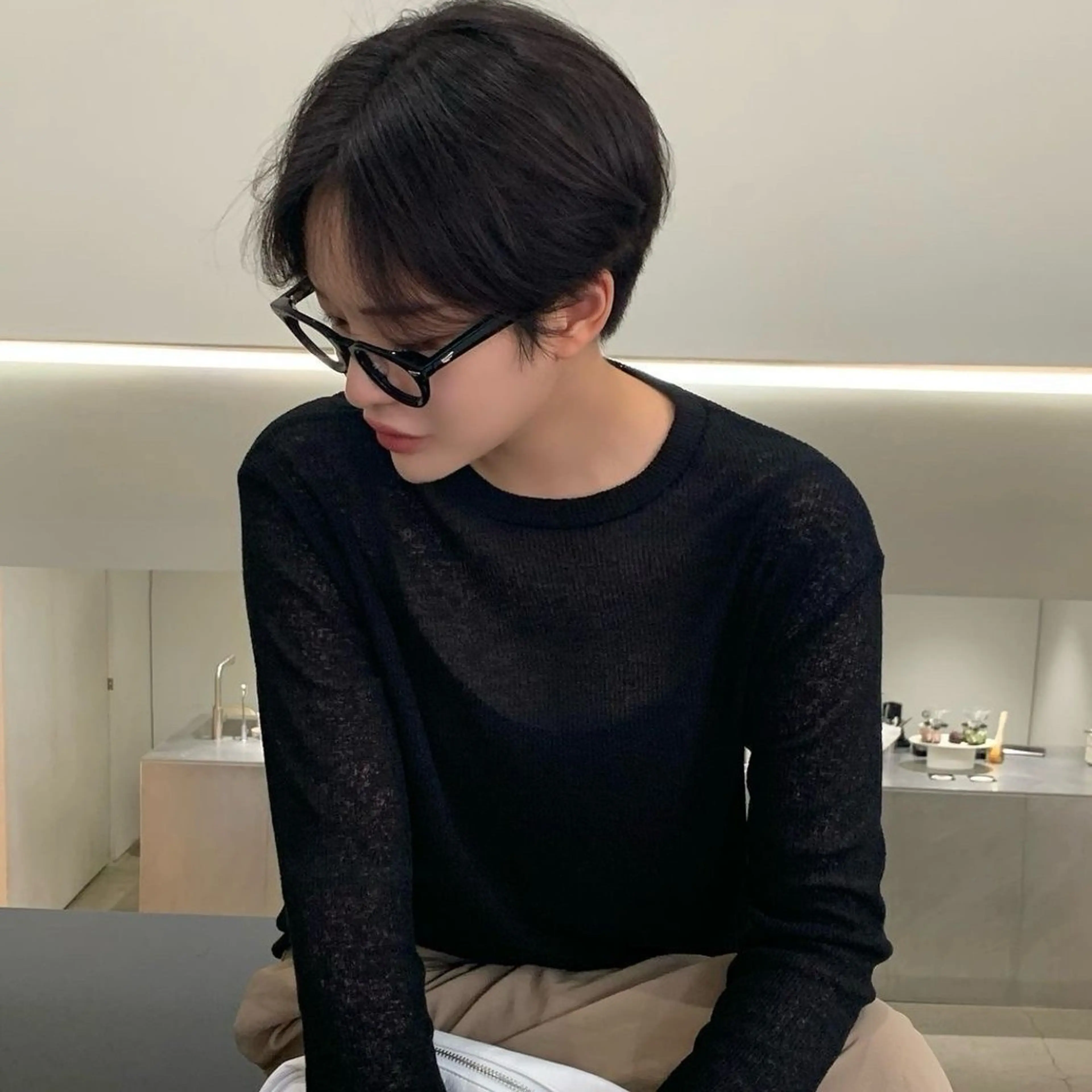 ショート カラー 透明感カラー ボブ 顔まわりレイヤー 顔周りカット レイヤーカット nonoka オリーブ/グレージュのヘアスタイル